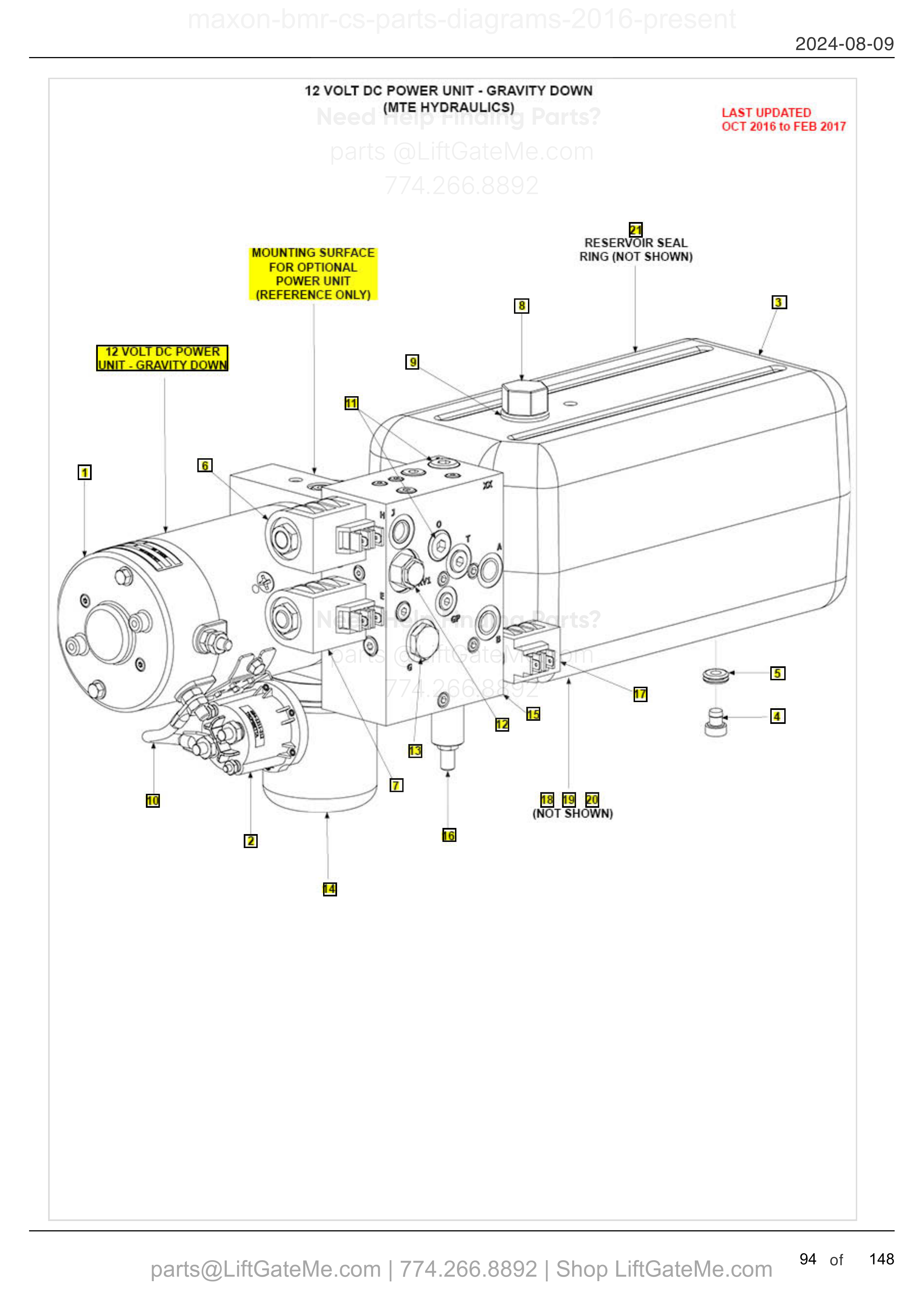 12 VOLT DC POWER UNIT - GRAVITY DOWN (MTE HYDRAULICS) diagram