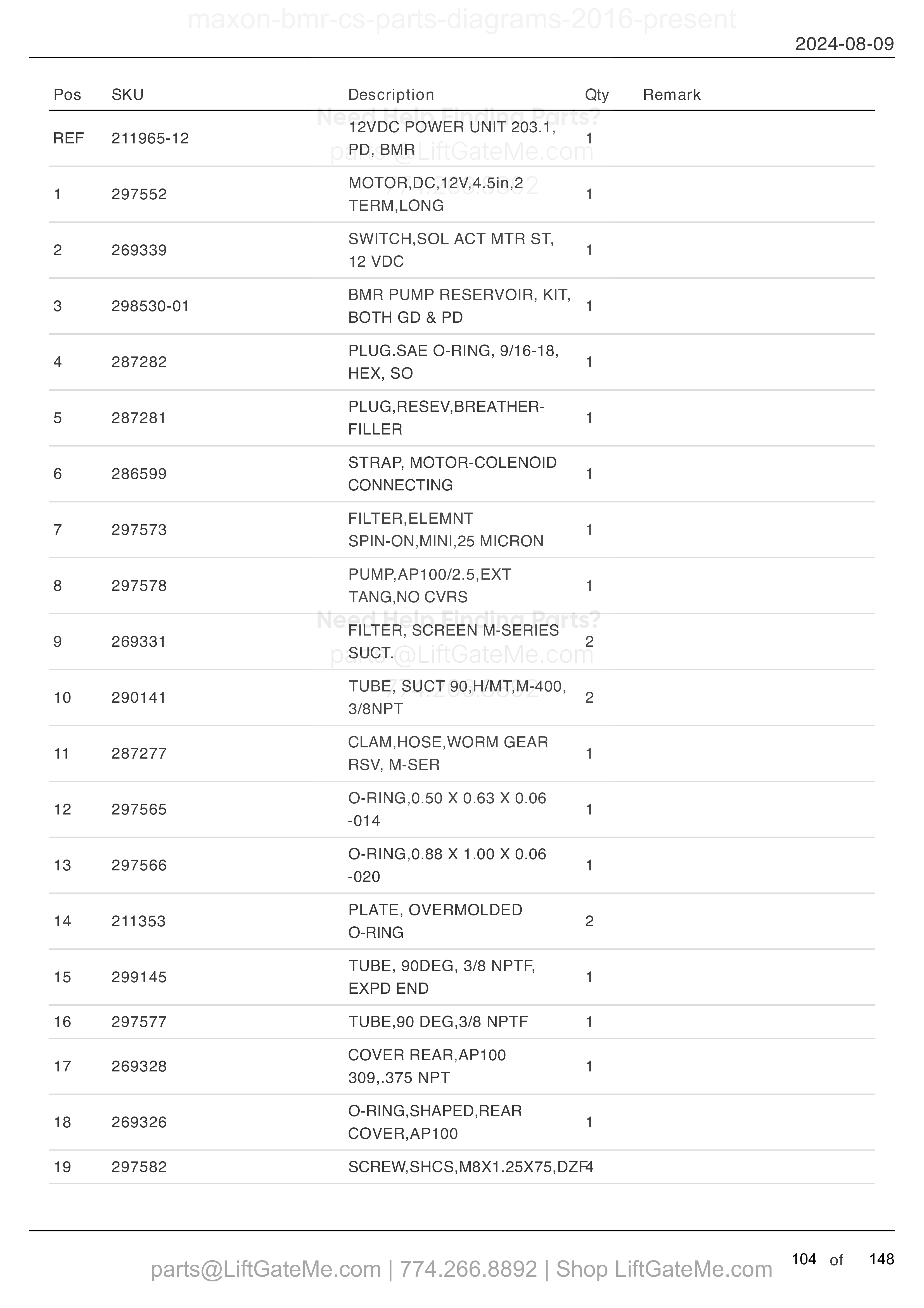 12 VDC POWER UNIT - POWER DOWN parts table