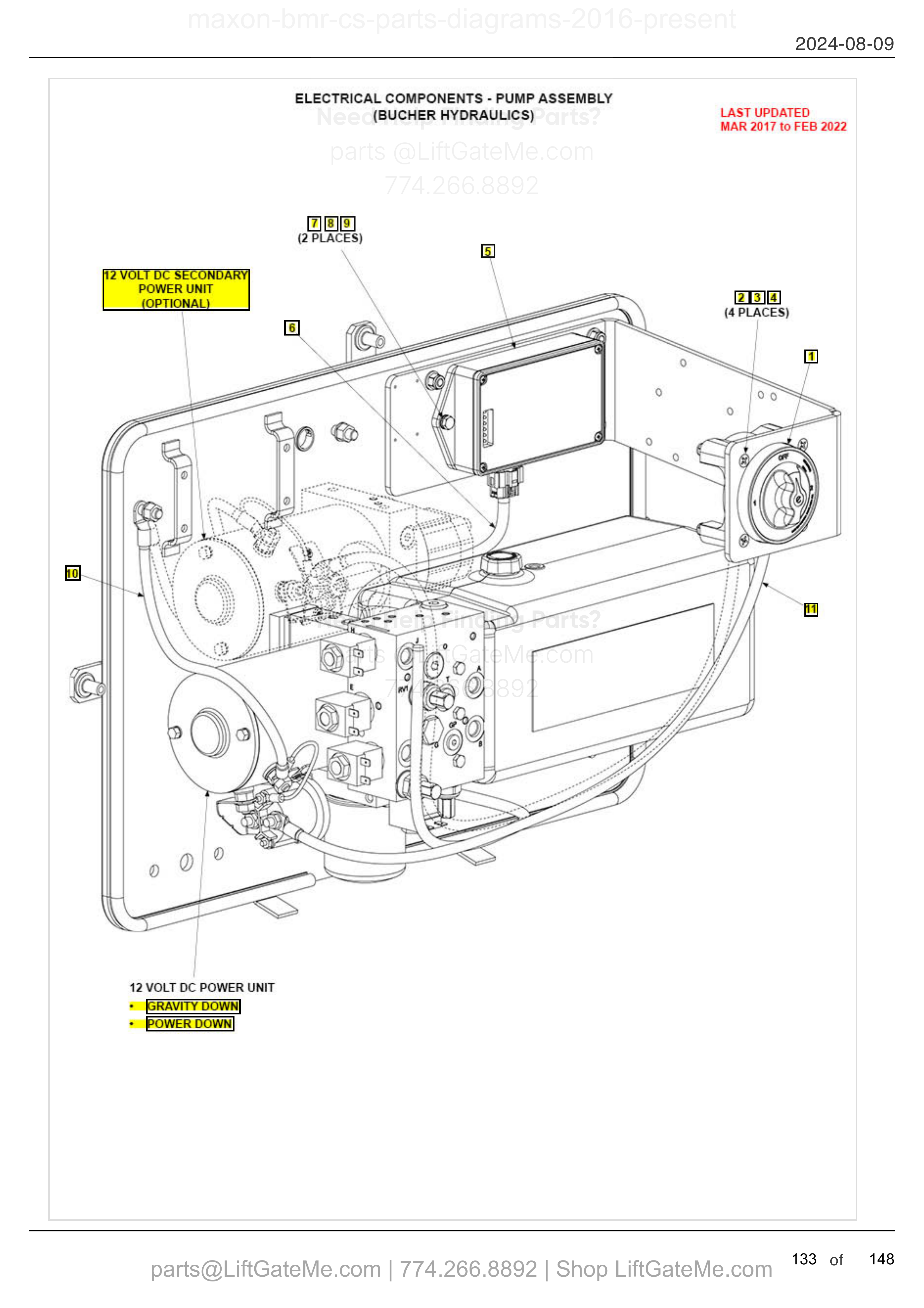 ELECTRICAL COMPONENTS - PUMP ASSEMBLY (BUCHER HYDRAULICS) diagram