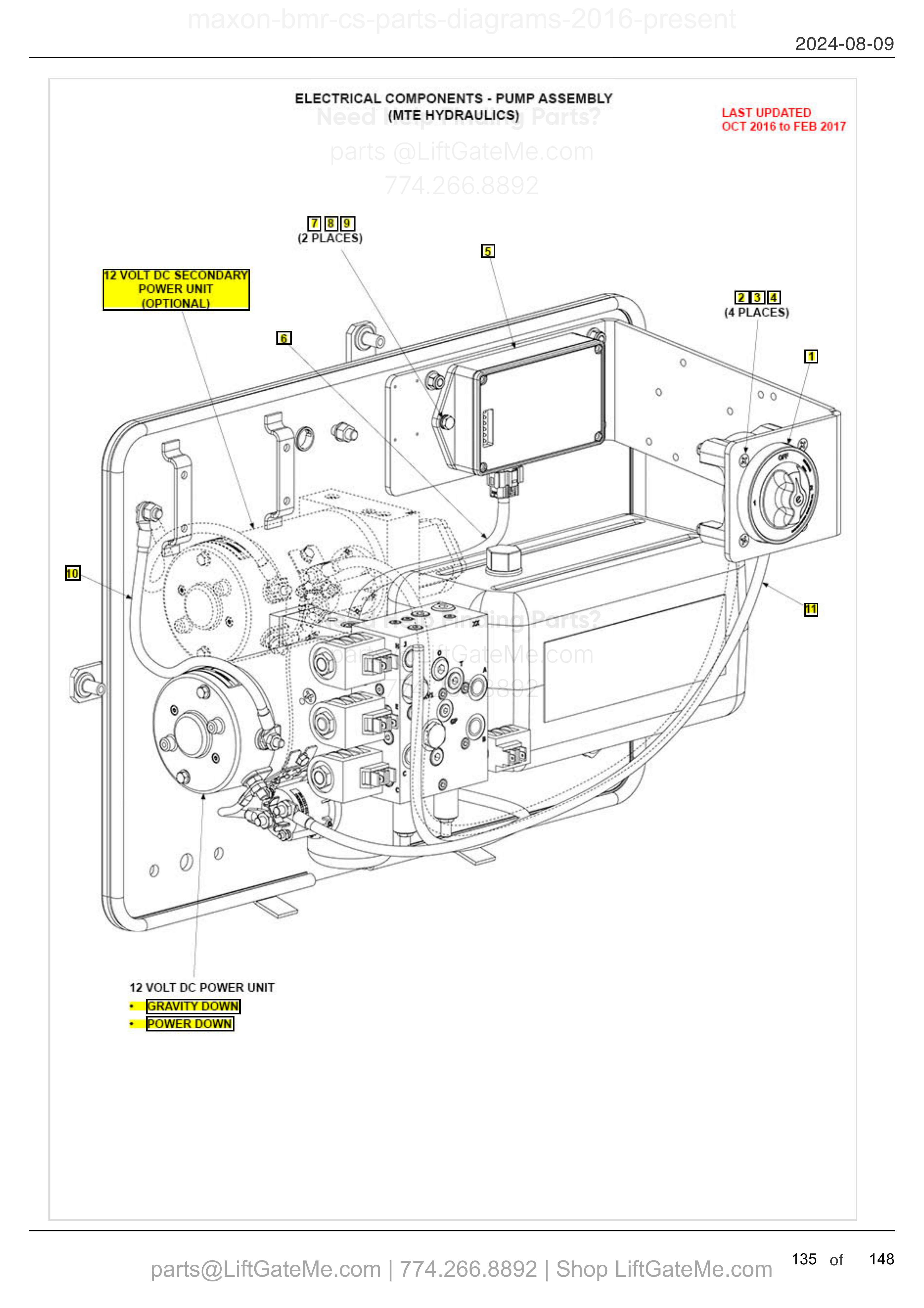 ELECTRICAL COMPONENTS - PUMP ASSEMBLY (MTE HYDRAULICS) diagram
