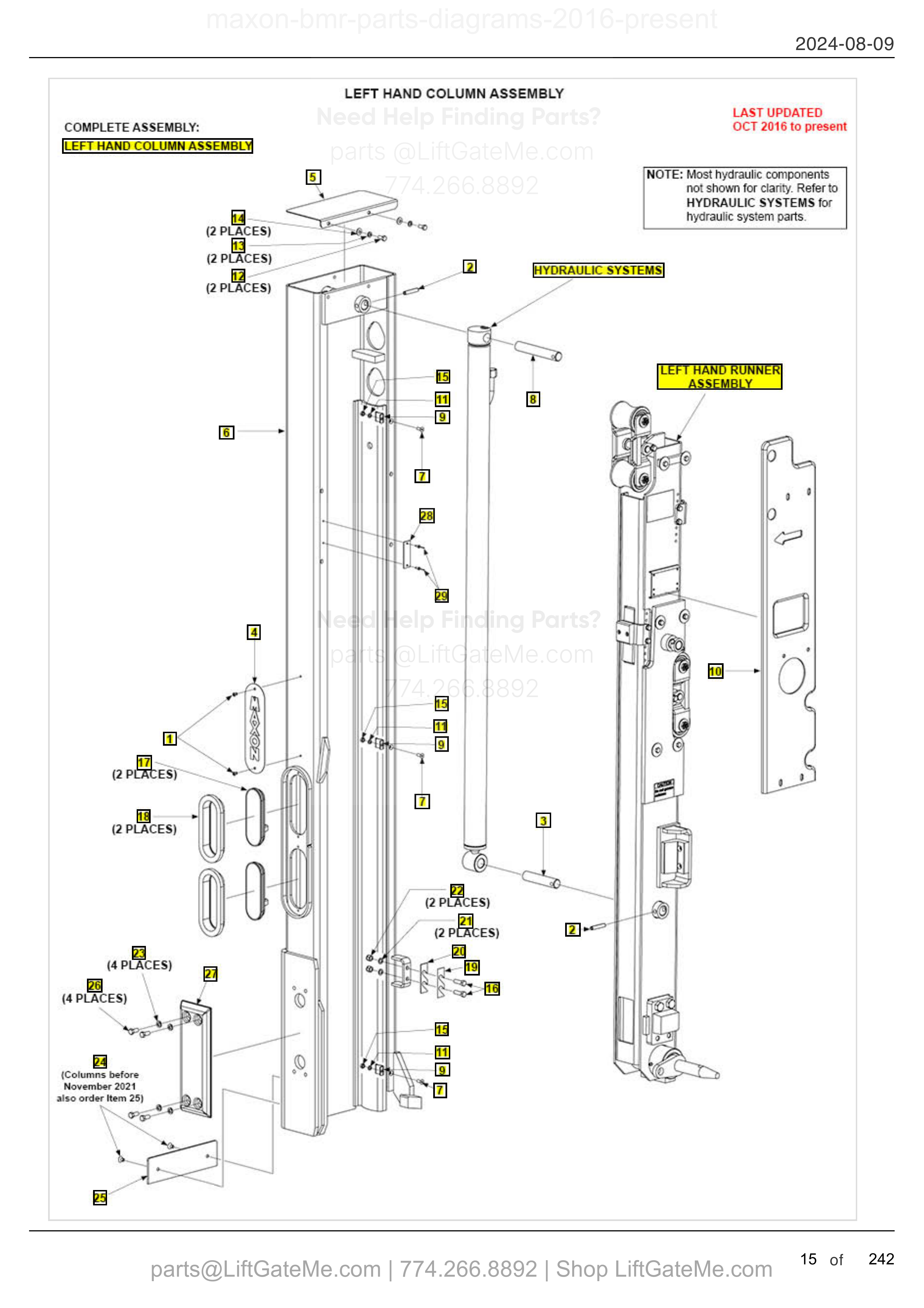 LEFT HAND COLUMN ASSEMBLY diagram
