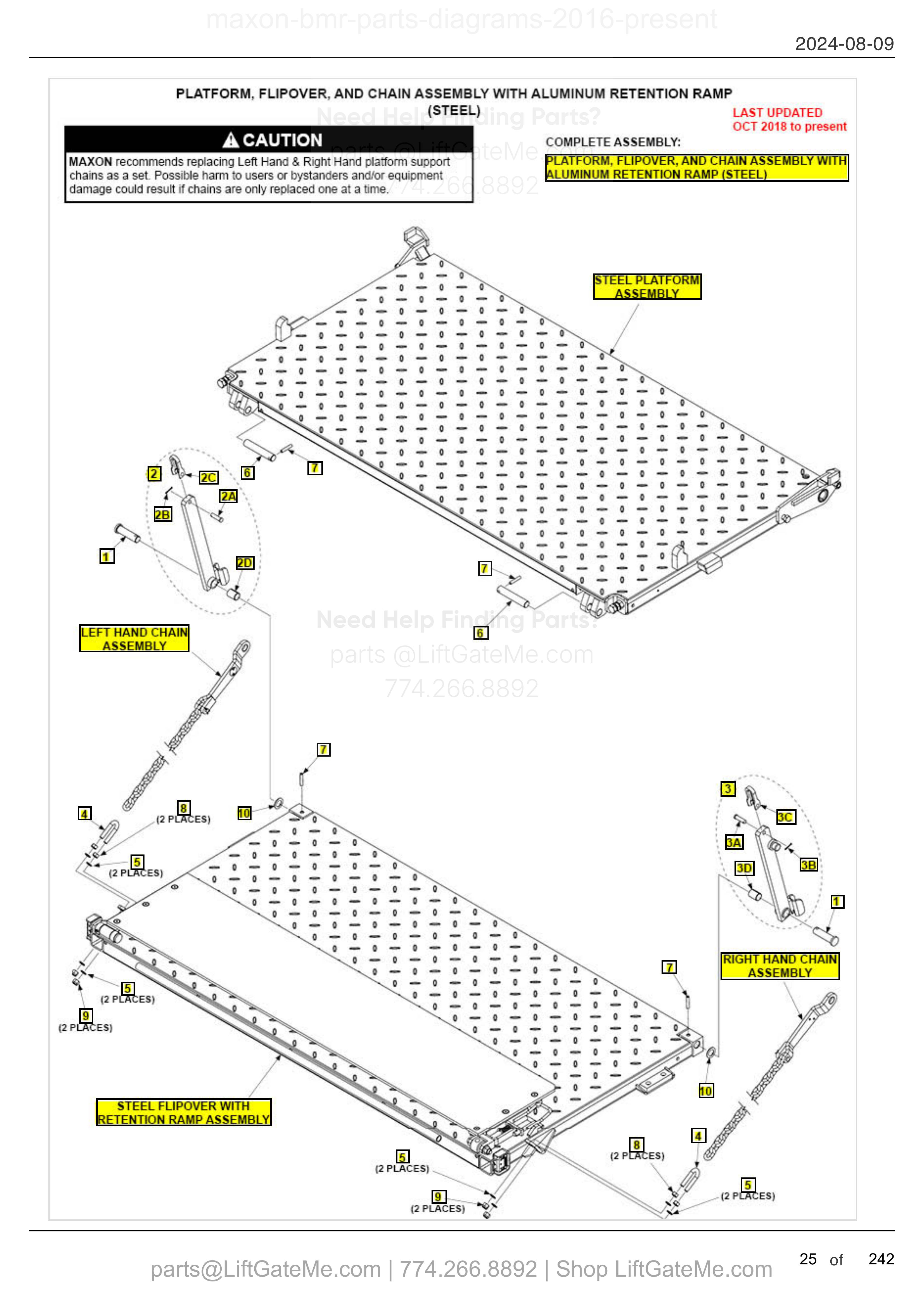 PLATFORM, FLIPOVER, AND CHAIN ASSEMBLY WITH ALUMINUM RETENTION RAMP (STEEL) diagram