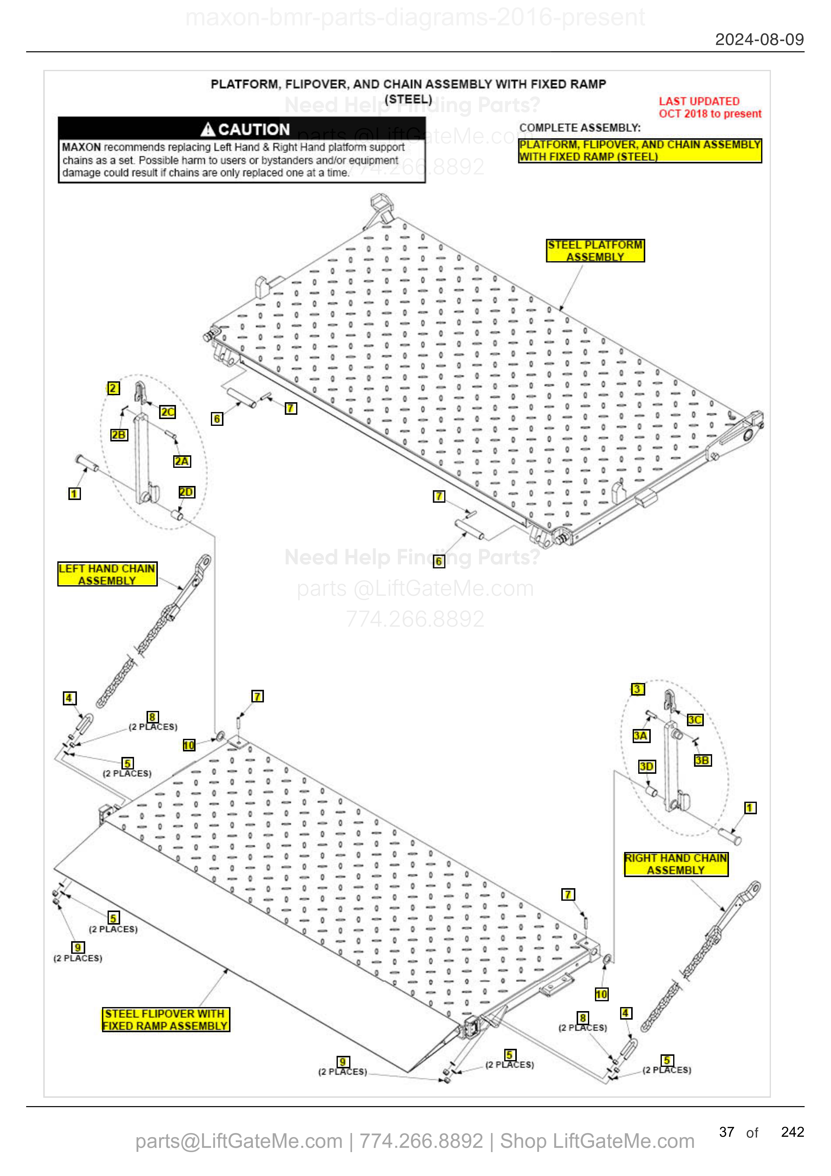 PLATFORM, FLIPOVER, AND CHAIN ASSEMBLY WITH FIXED RAMP (STEEL) diagram