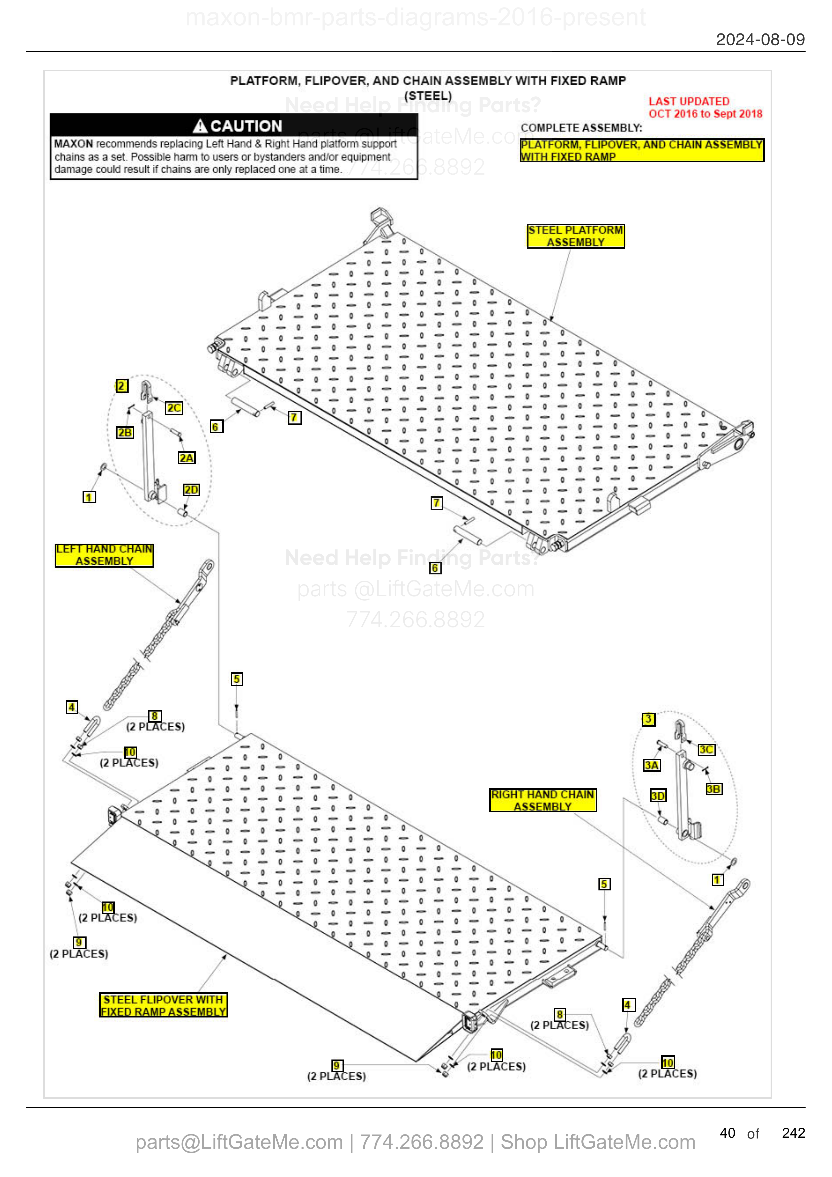 PLATFORM, FLIPOVER, AND CHAIN ASSEMBLY WITH FIXED RAMP (STEEL) diagram