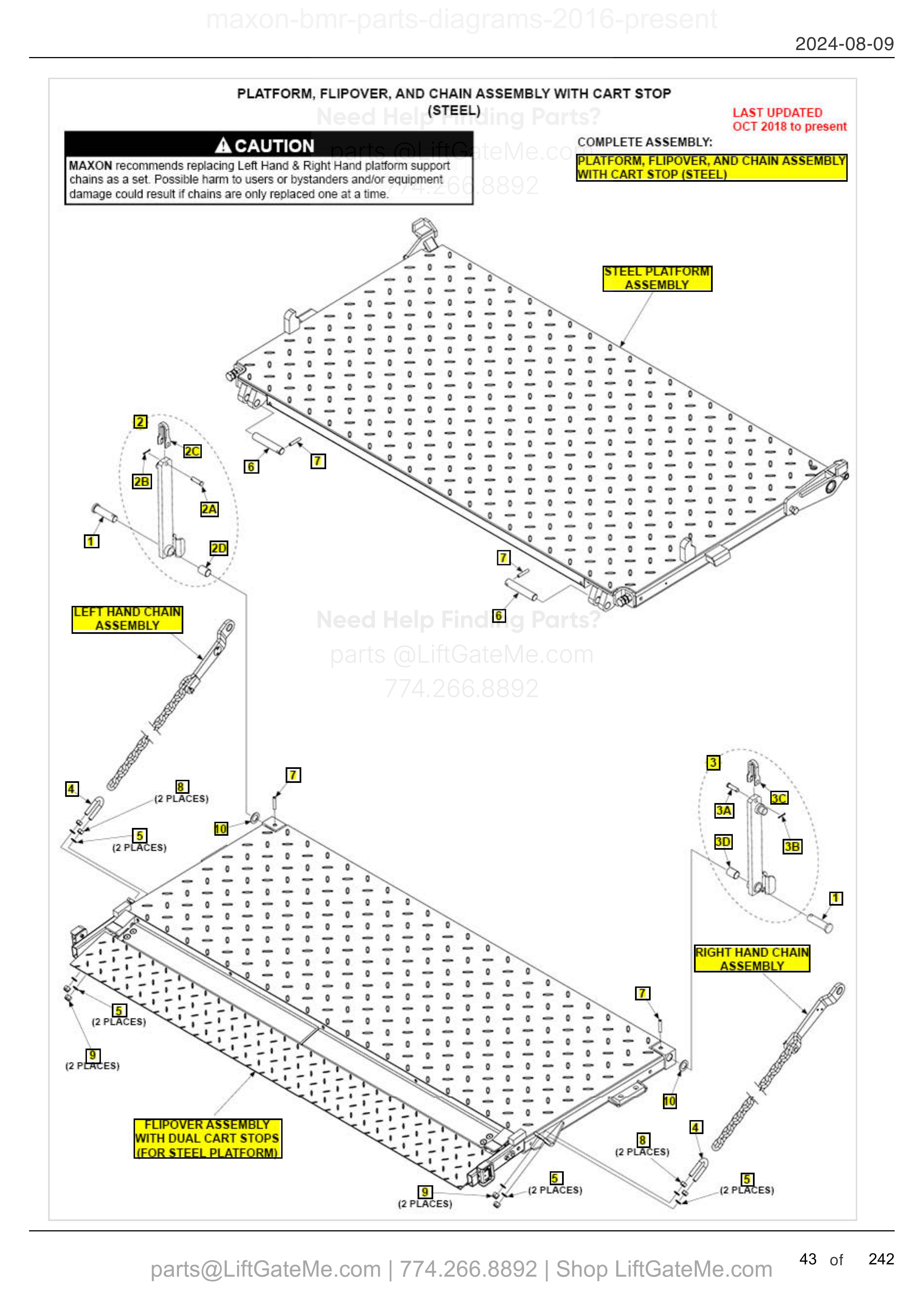PLATFORM, FLIPOVER, AND CHAIN ASSEMBLY WITH CART STOP (STEEL) diagram