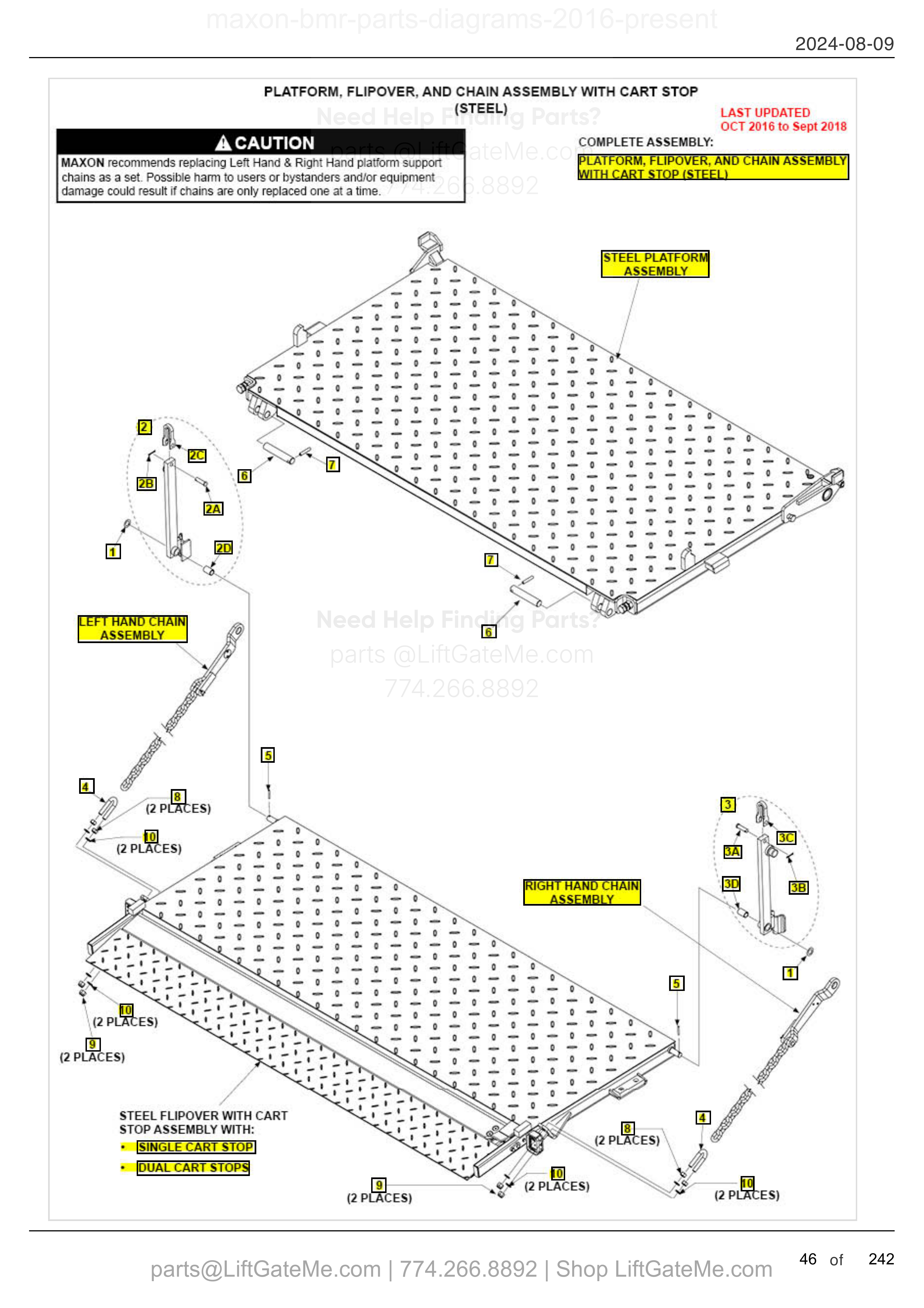 PLATFORM, FLIPOVER, AND CHAIN ASSEMBLY WITH CART STOP (STEEL) diagram
