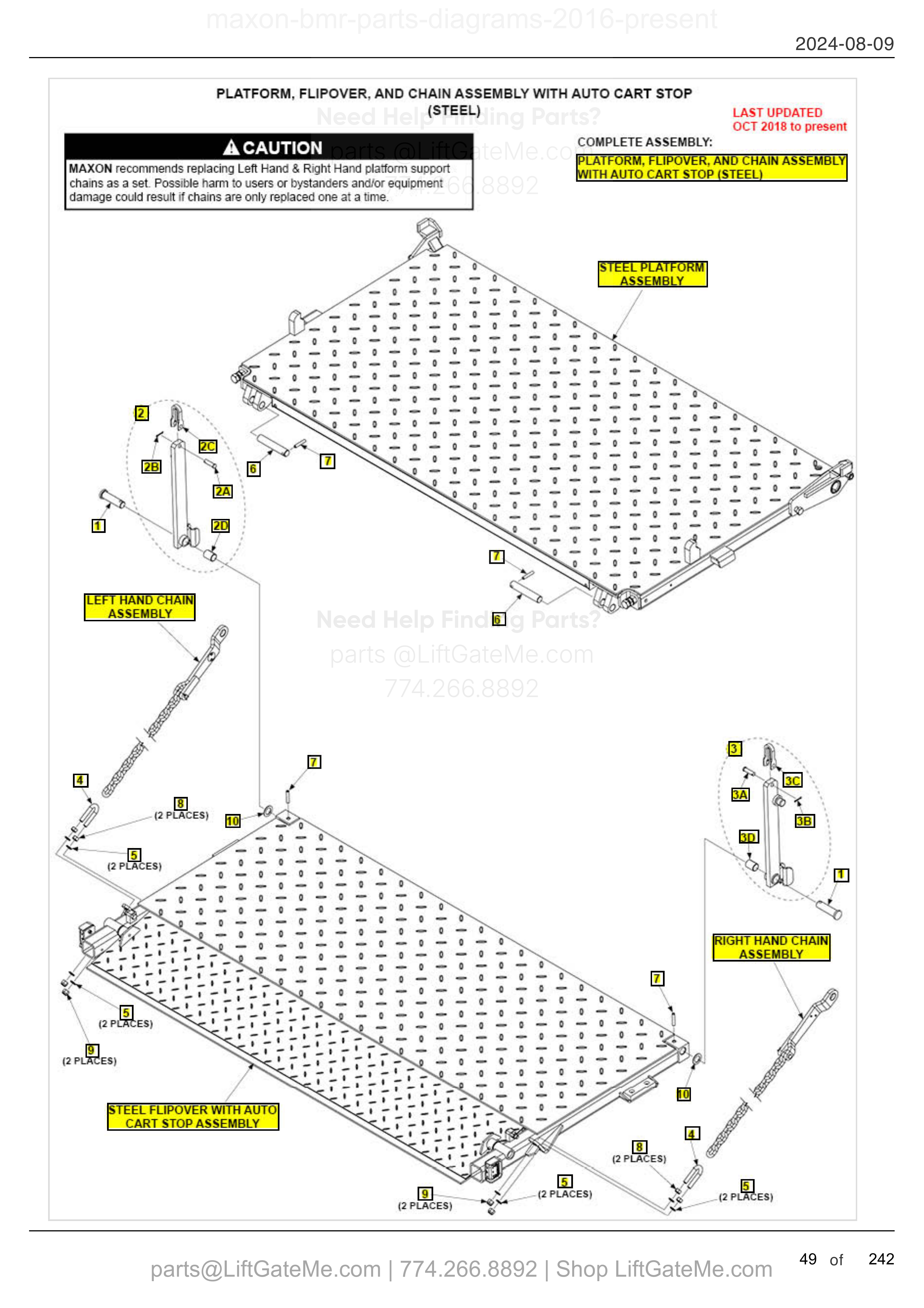 PLATFORM, FLIPOVER, AND CHAIN ASSEMBLY WITH AUTO CART STOP (STEEL) diagram