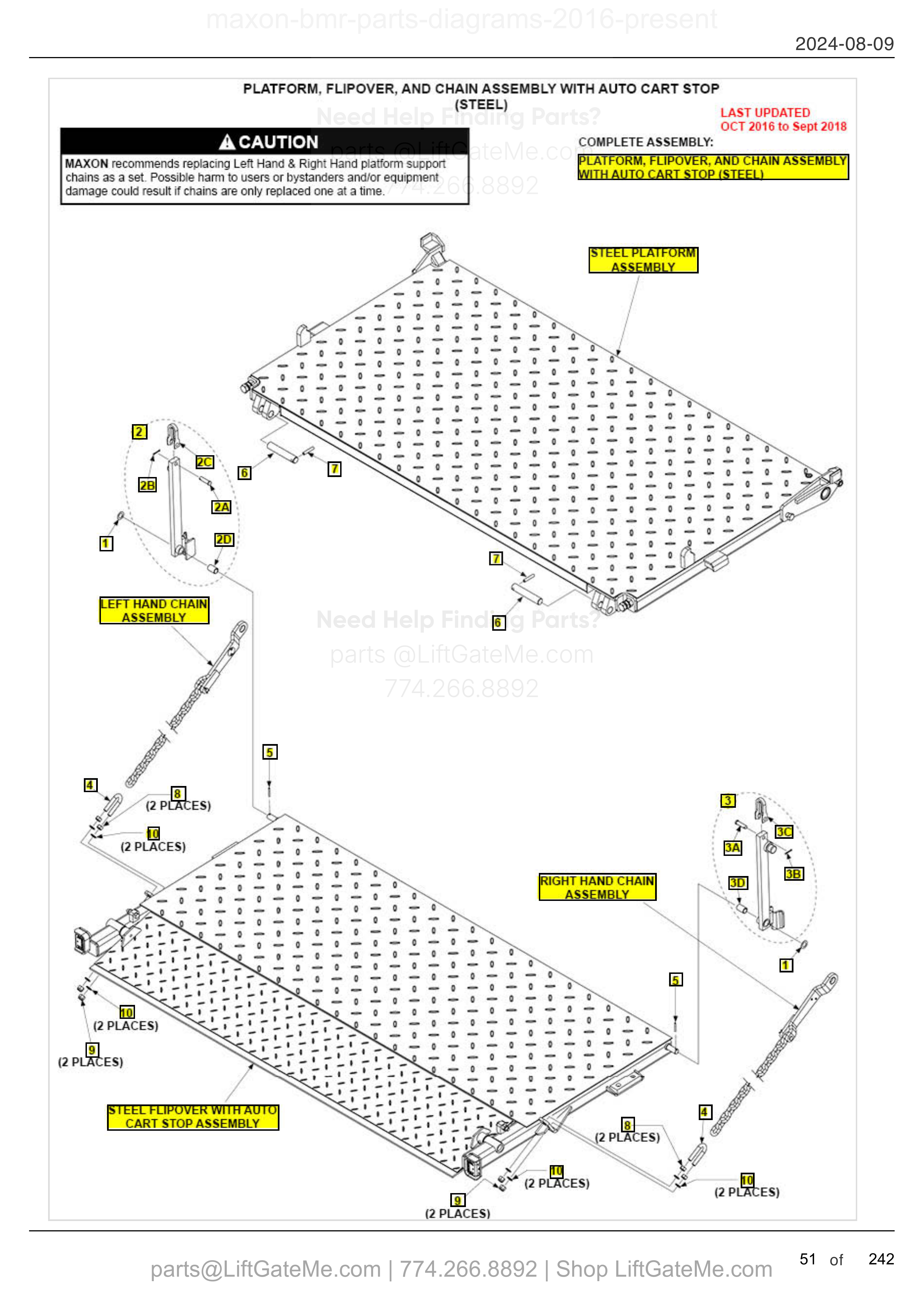 PLATFORM, FLIPOVER, AND CHAIN ASSEMBLY WITH AUTO CART STOP (STEEL) diagram