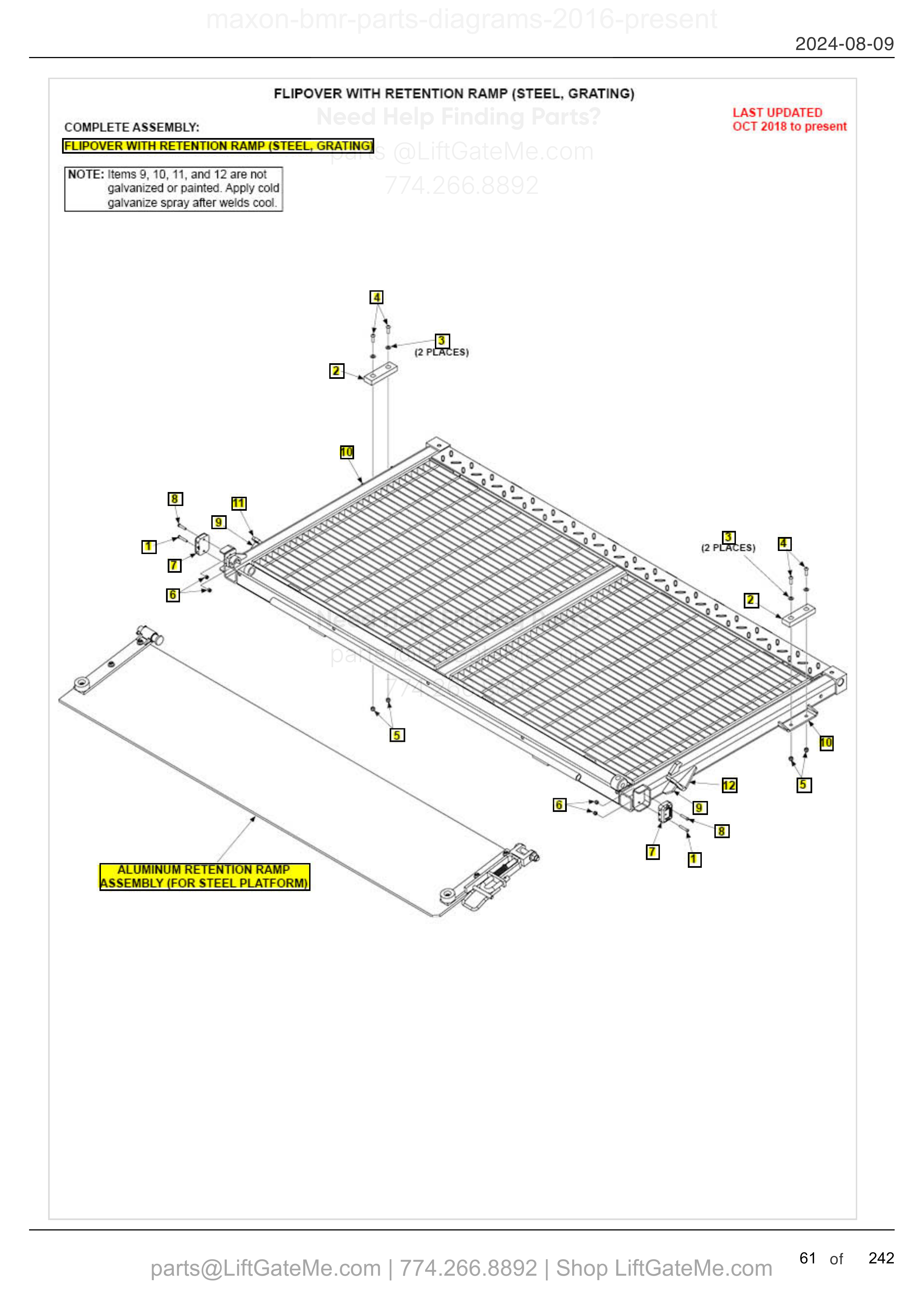 FLIPOVER WITH RETENTION RAMP (STEEL, GRATING) diagram