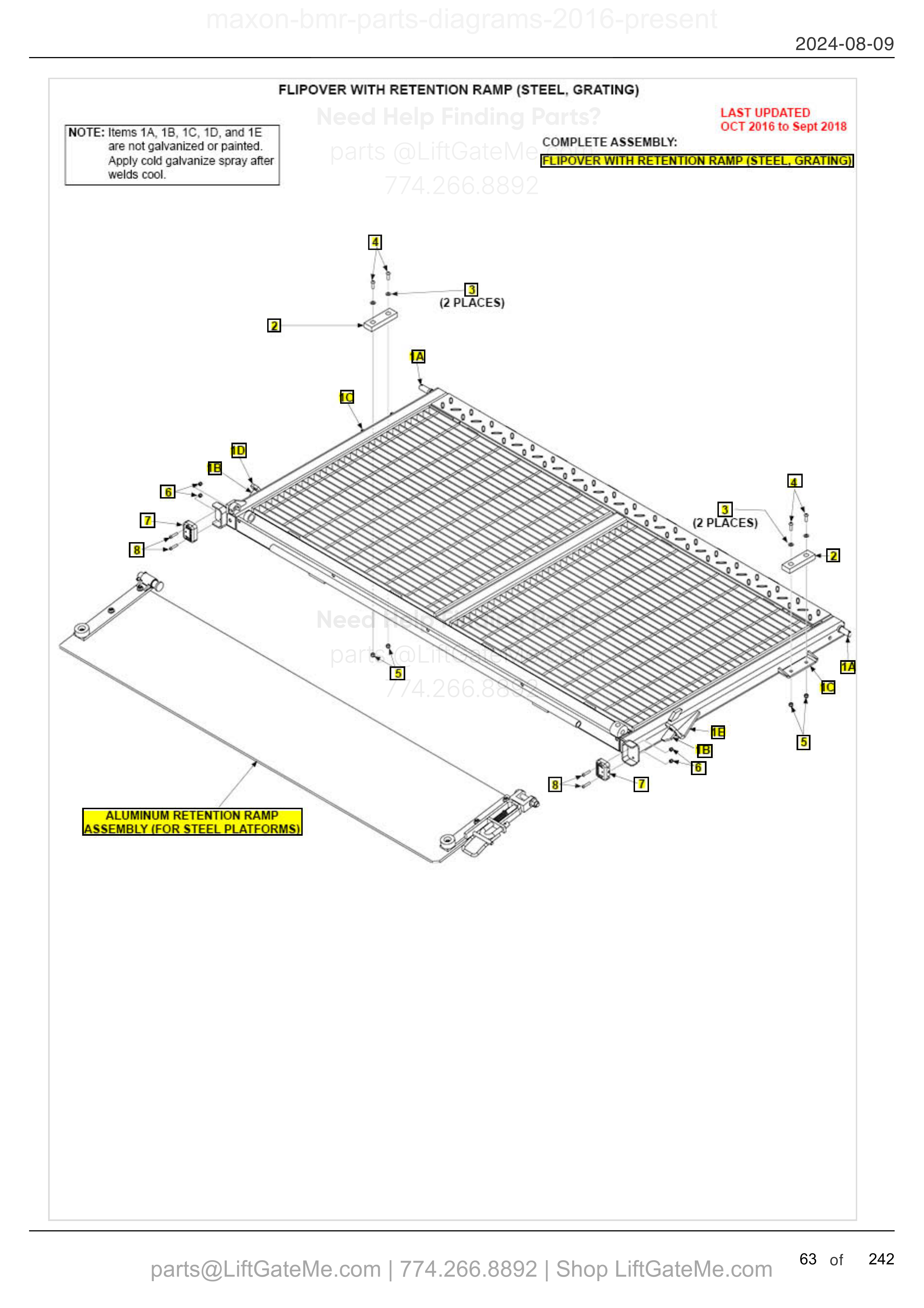 FLIPOVER WITH RETENTION RAMP (STEEL, GRATING) diagram