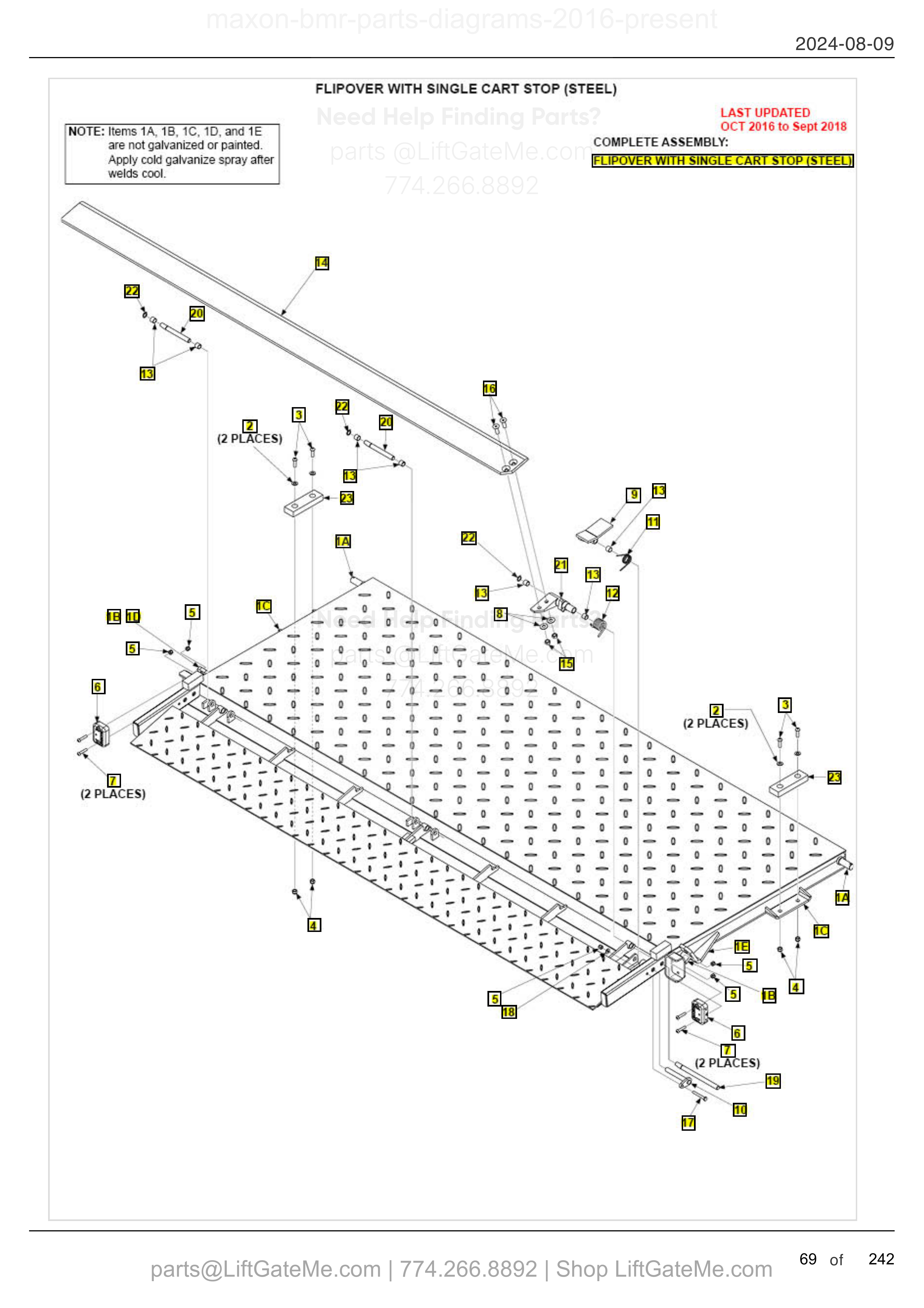 FLIPOVER WITH SINGLE CART STOP (STEEL) diagram