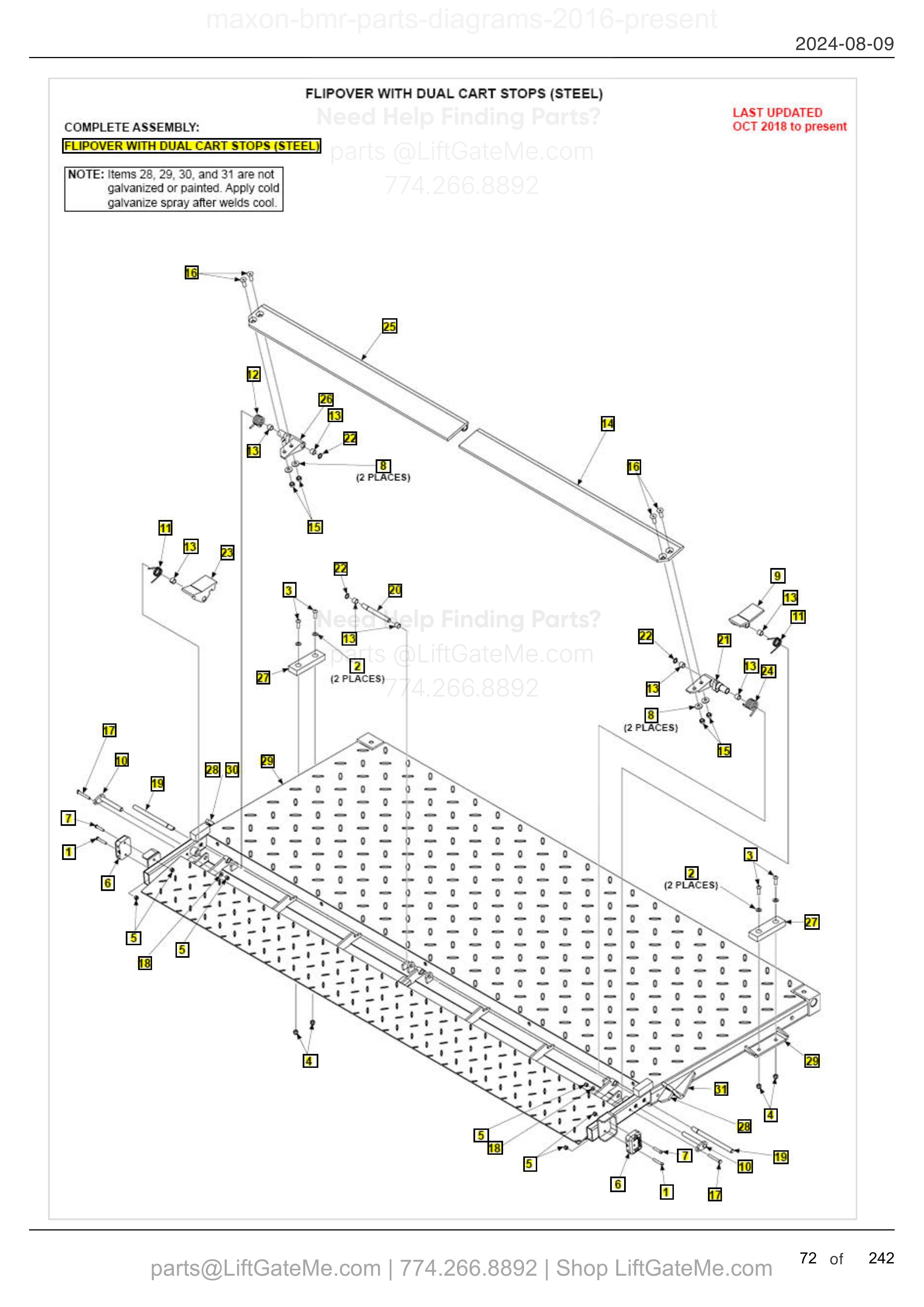 FLIPOVER WITH DUAL CART STOPS (STEEL) diagram