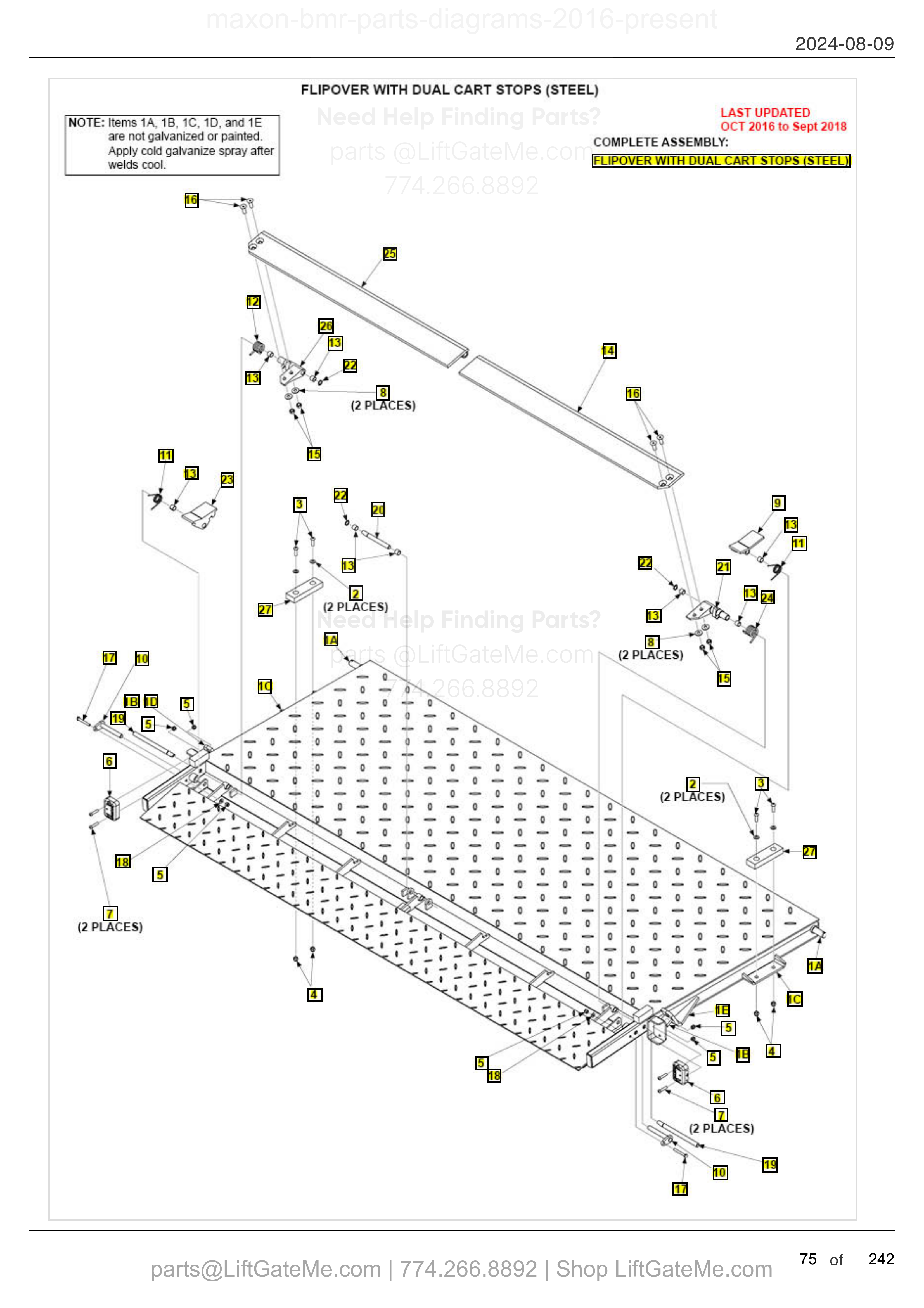 FLIPOVER WITH DUAL CART STOPS (STEEL) diagram