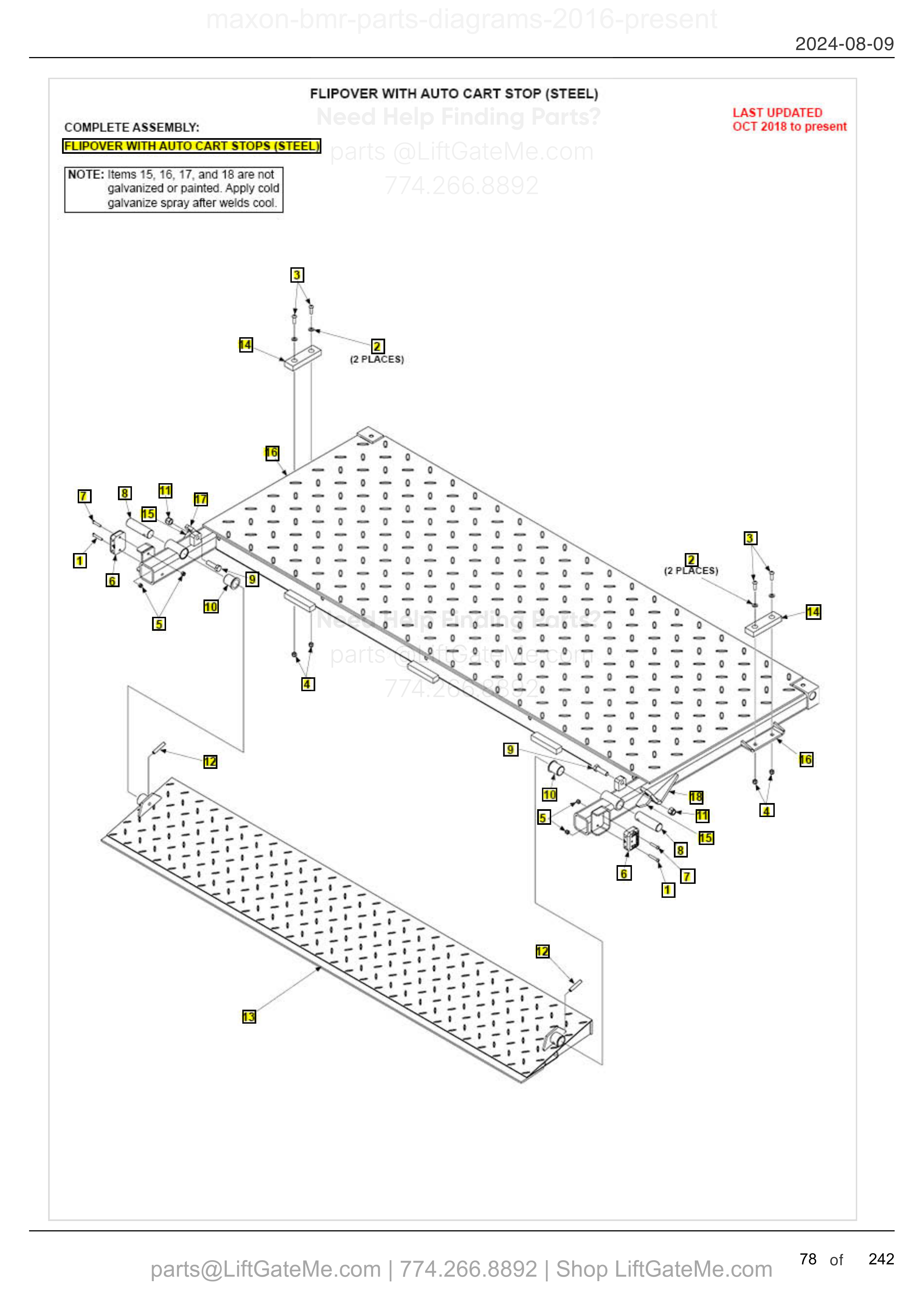 FLIPOVER WITH AUTO CART STOP (STEEL) diagram
