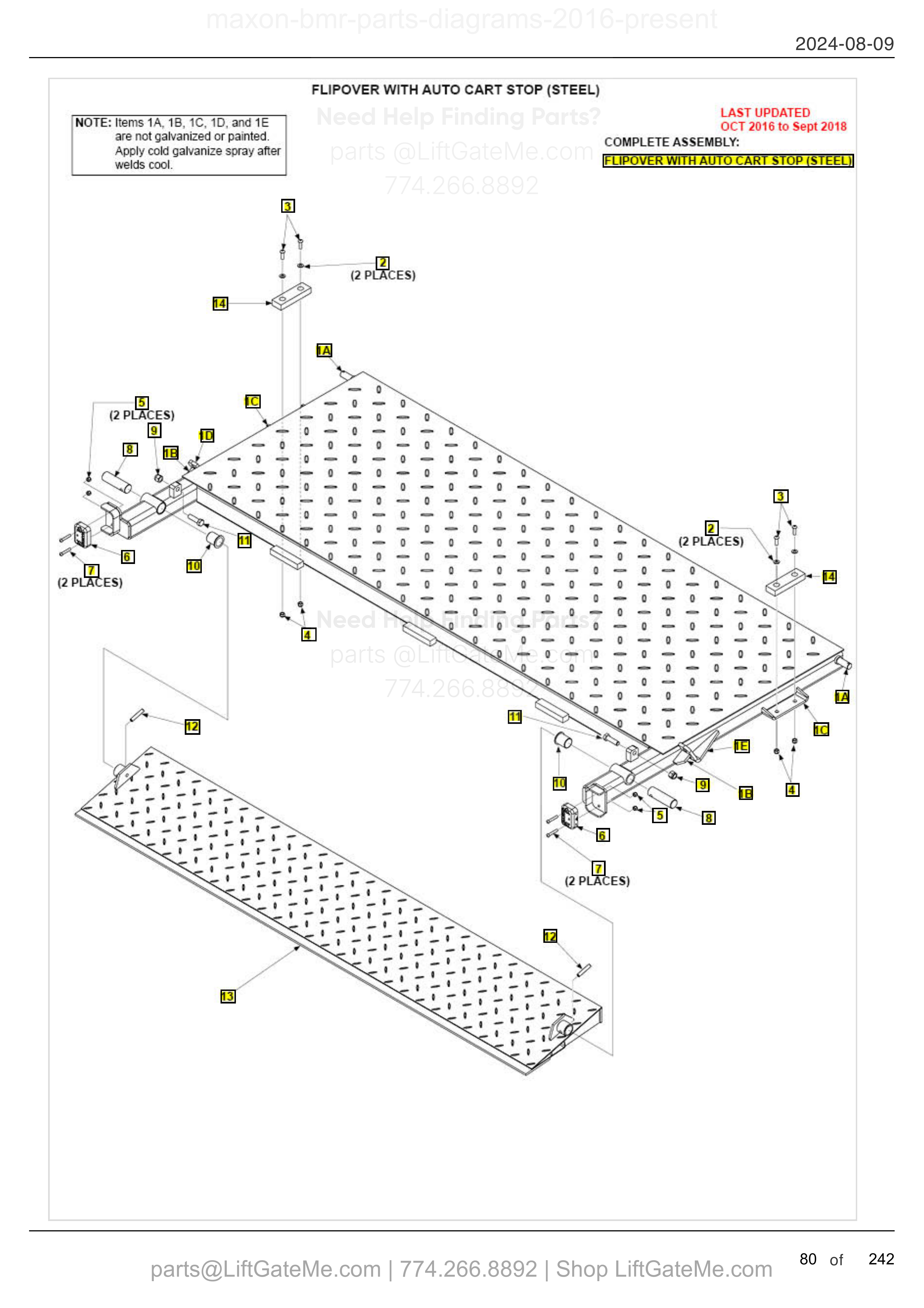 FLIPOVER WITH AUTO CART STOP (STEEL) diagram