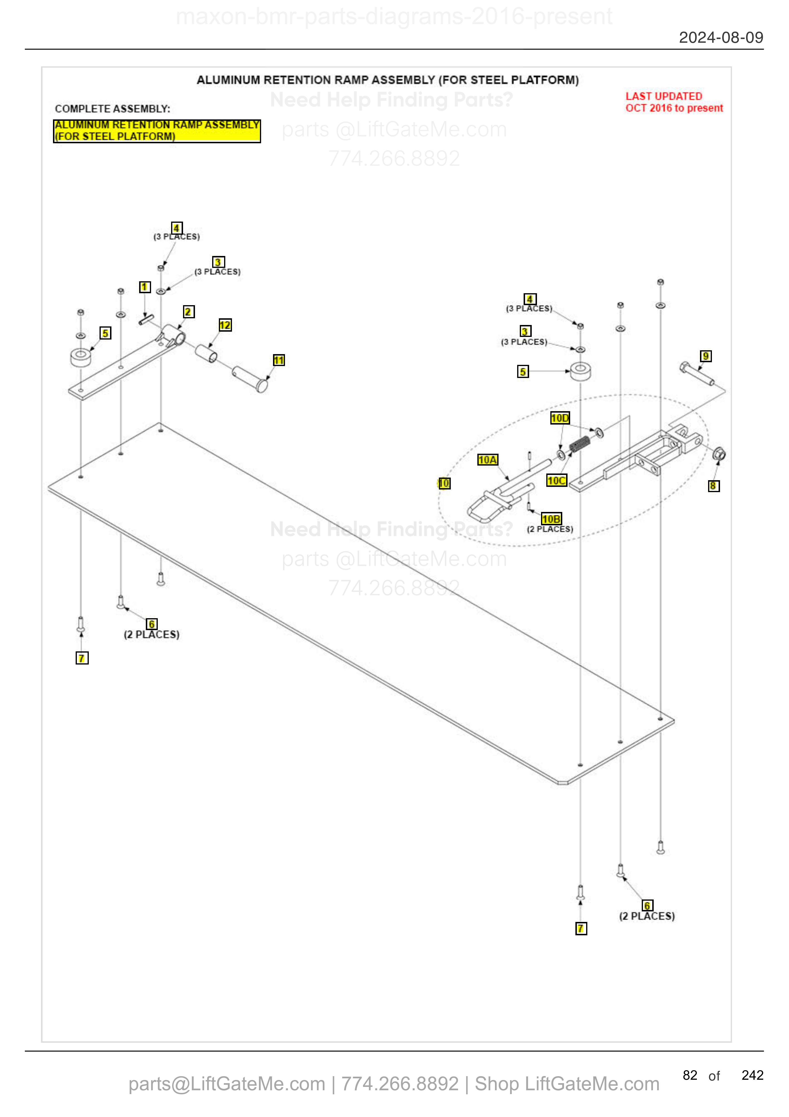ALUMINUM RETENTION RAMP ASSEMBLY (FOR STEEL PLATFORM) diagram