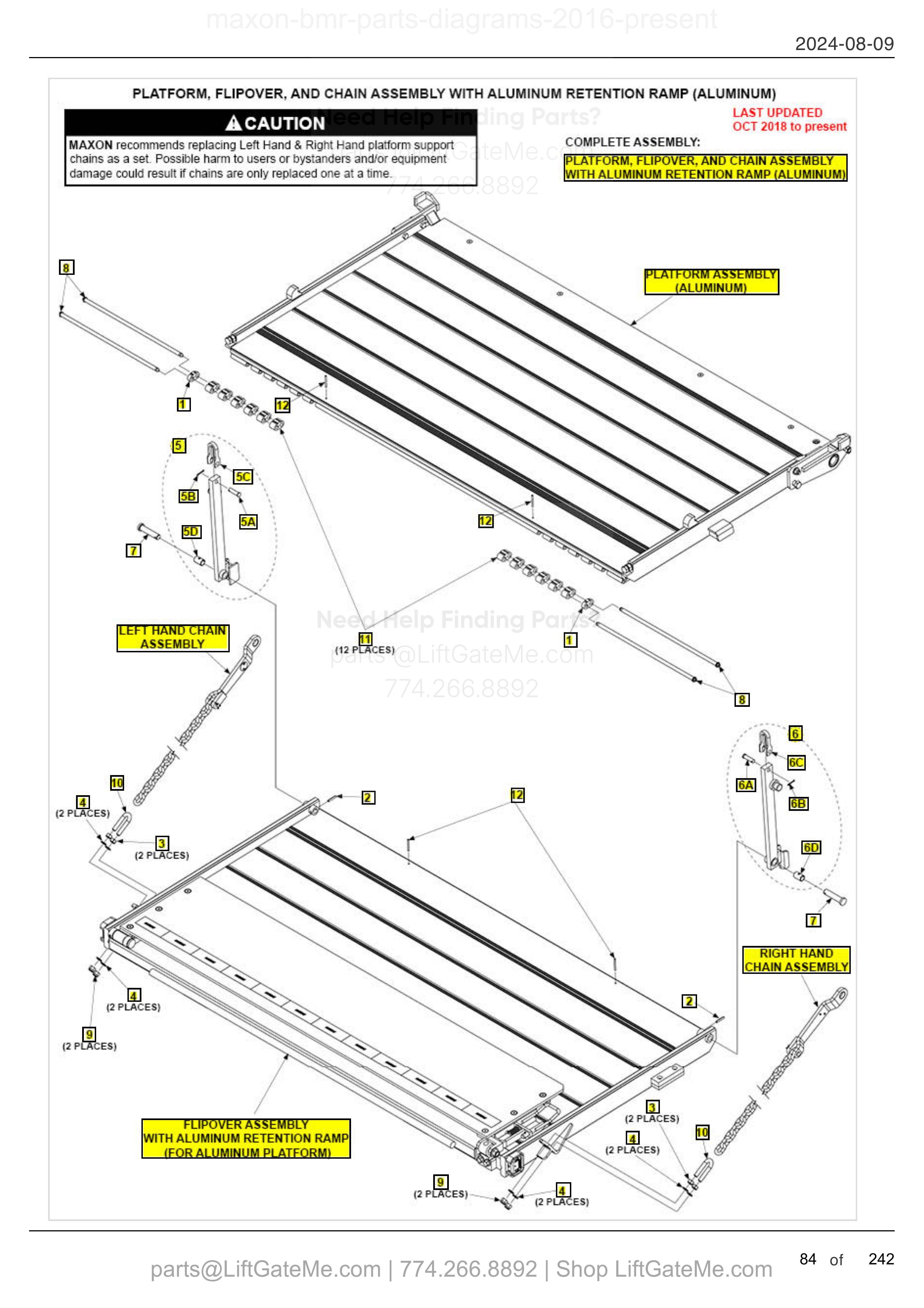 PLATFORM, FLIPOVER, AND CHAIN ASSEMBLY WITH ALUMINUM RETENTION RAMP (ALUMINUM) diagram