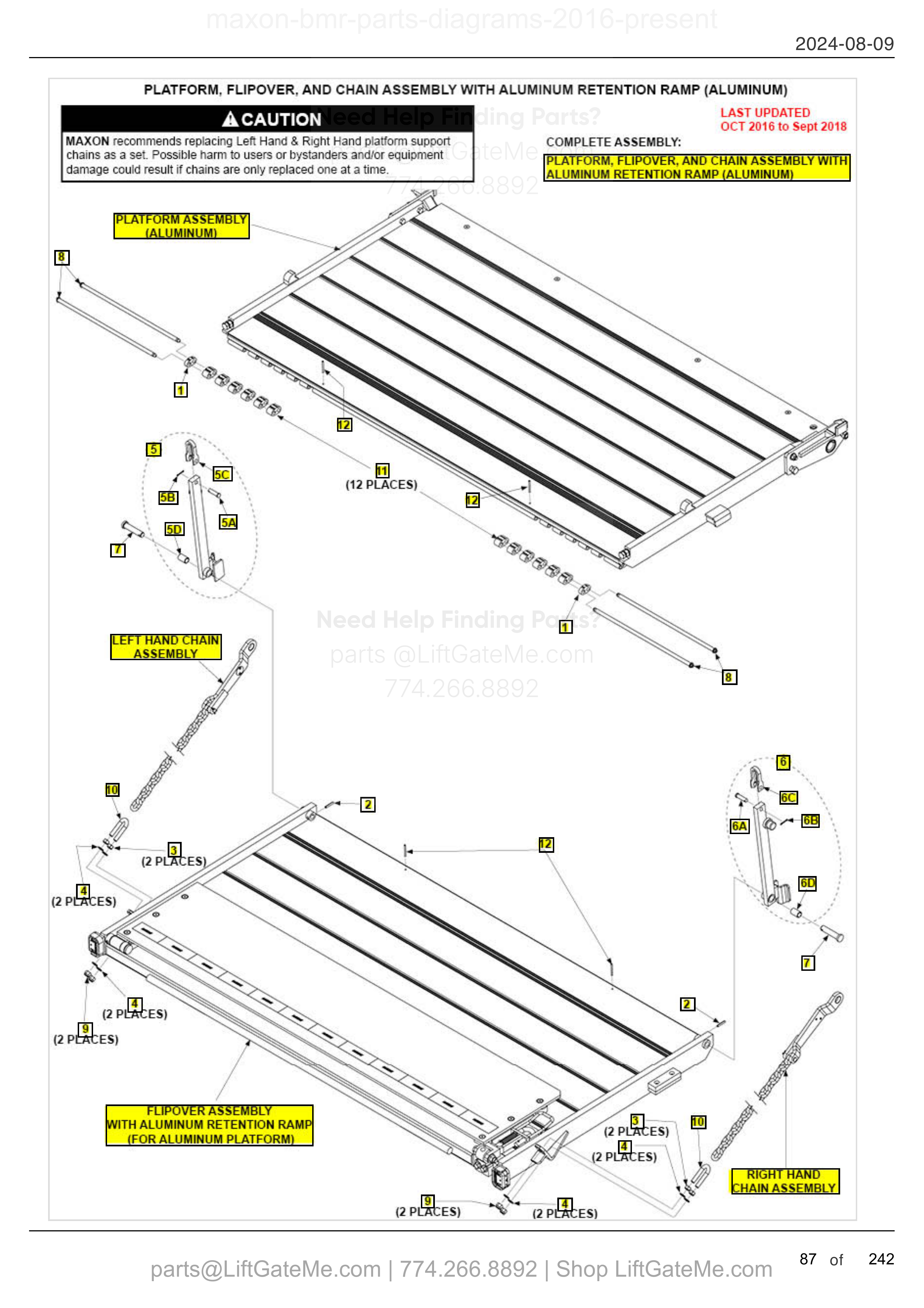PLATFORM, FLIPOVER, AND CHAIN ASSEMBLY WITH ALUMINUM RETENTION RAMP (ALUMINUM) diagram