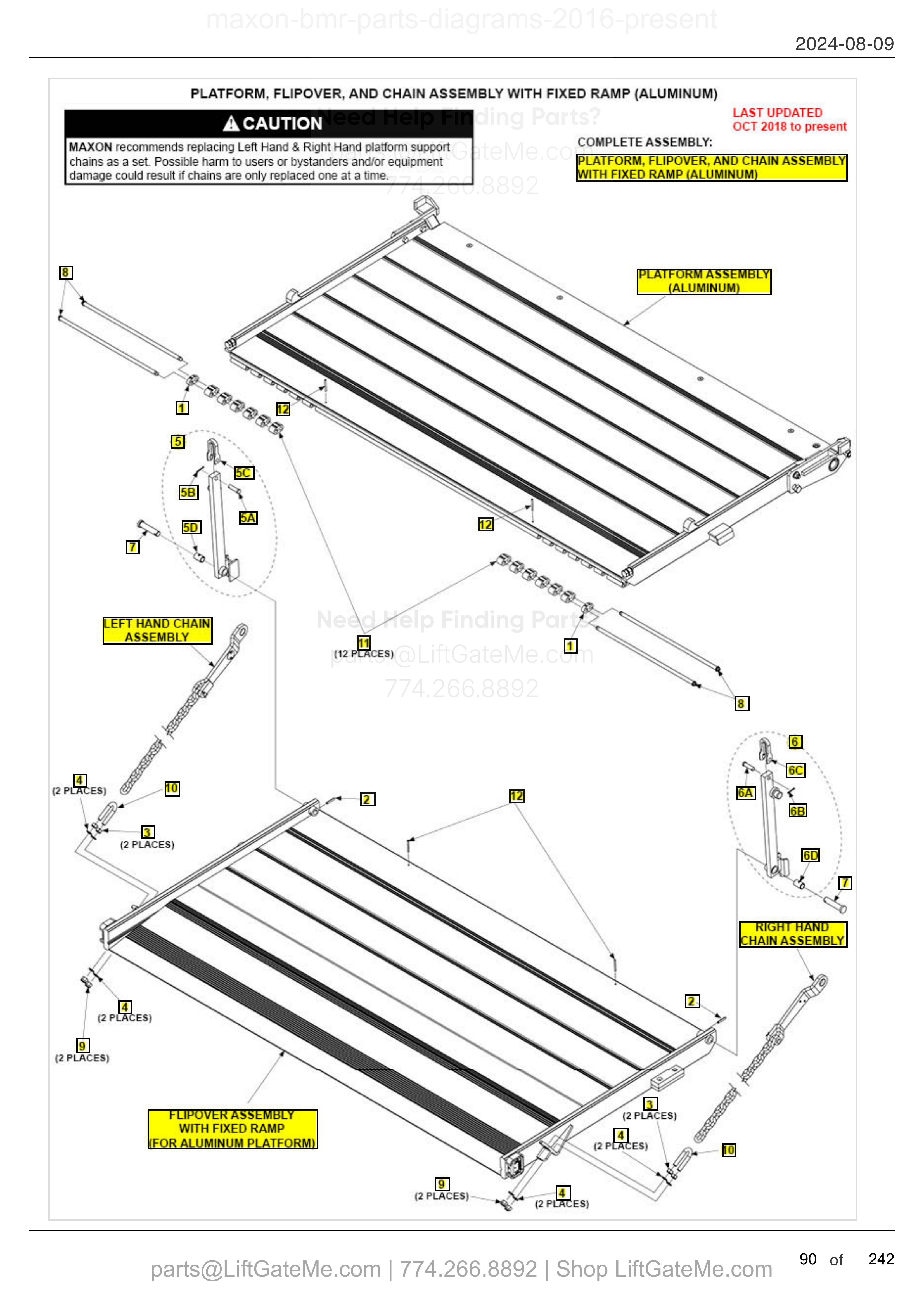 PLATFORM, FLIPOVER, AND CHAIN ASSEMBLY WITH FIXED RAMP (ALUMINUM) diagram
