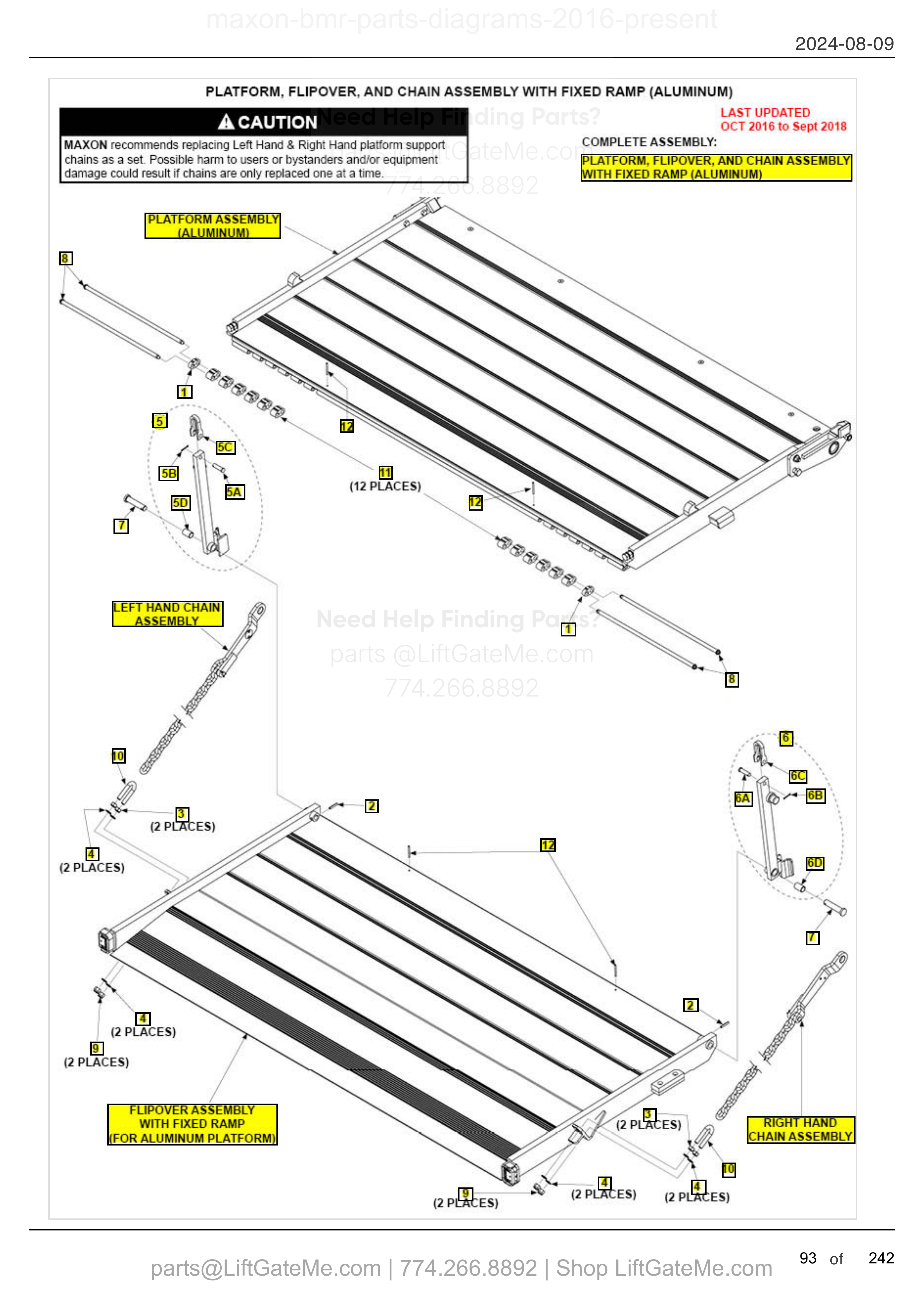 PLATFORM, FLIPOVER, AND CHAIN ASSEMBLY WITH FIXED RAMP (ALUMINUM) diagram