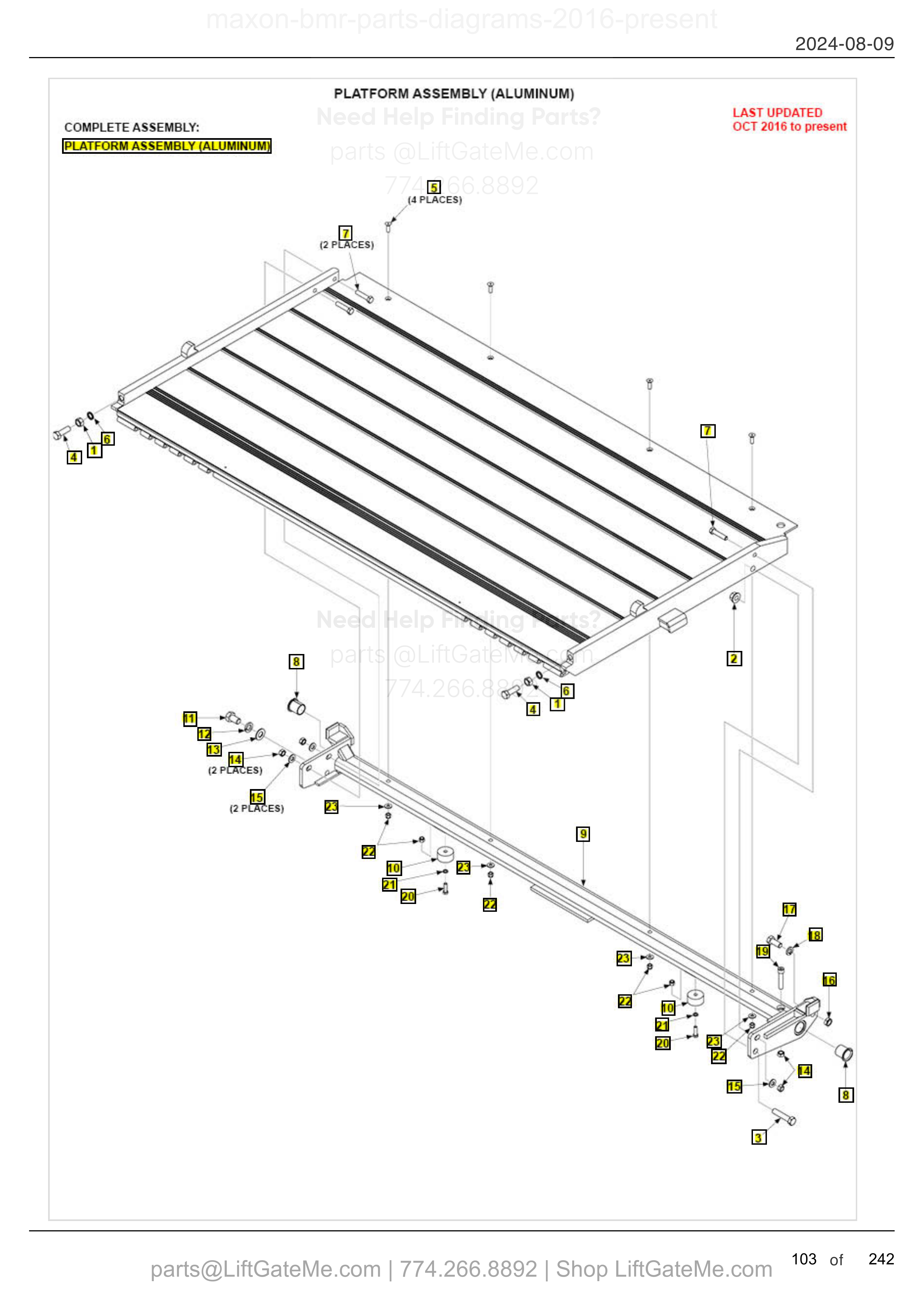 PLATFORM ASSEMBLY (ALUMINUM) diagram