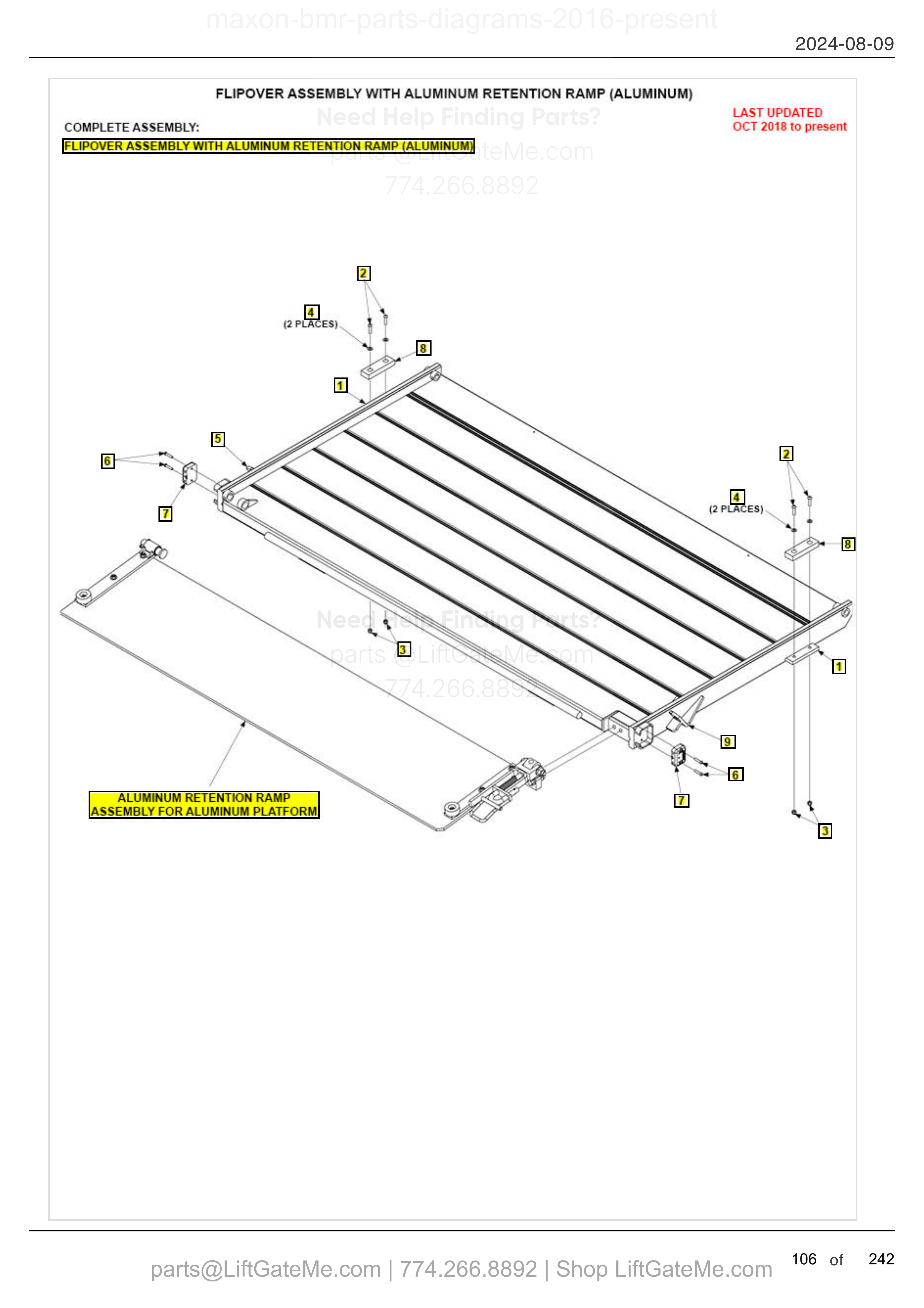 FLIPOVER ASSEMBLY WITH ALUMINUM RETENTION RAMP (ALUMINUM) diagram
