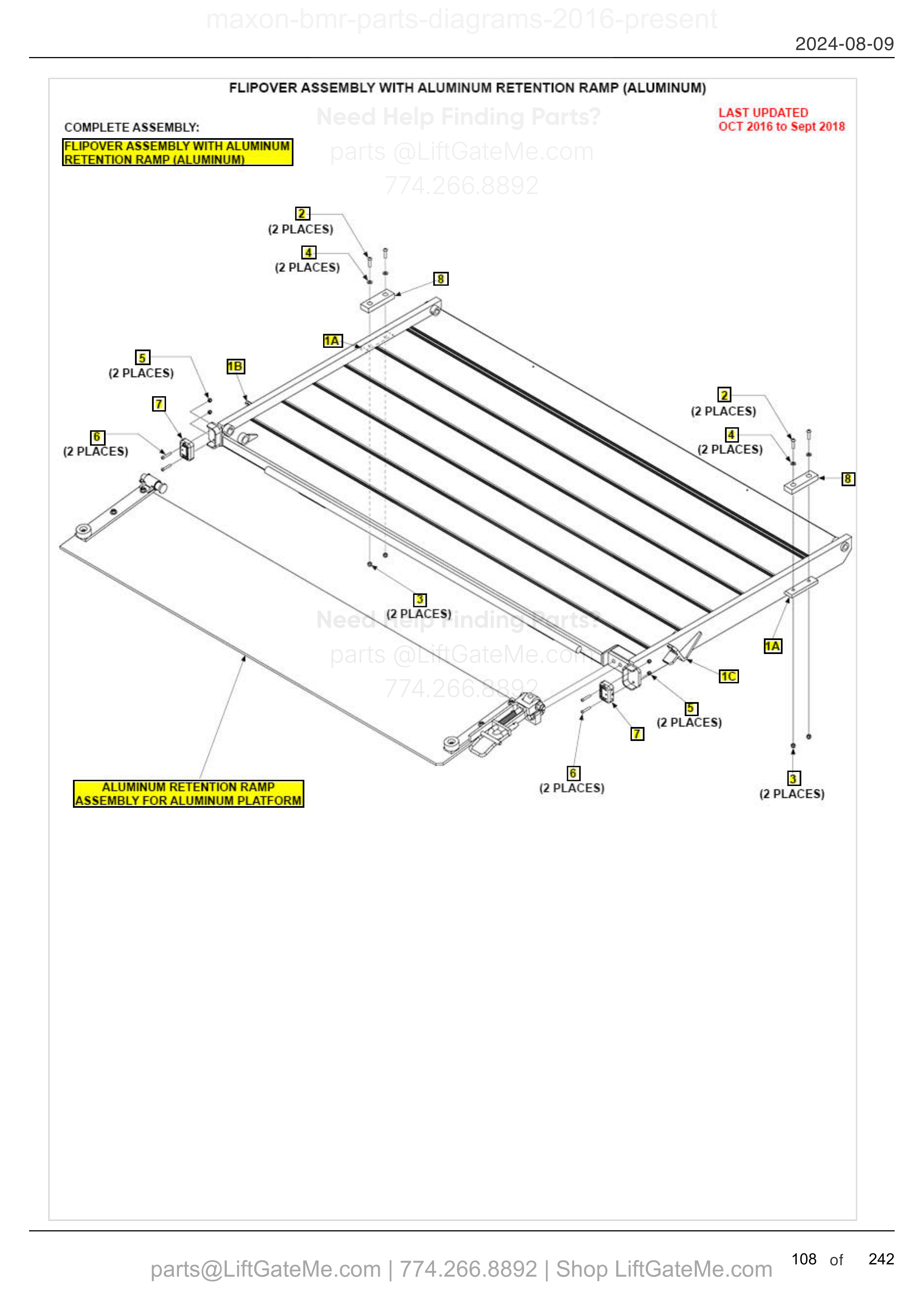 FLIPOVER ASSEMBLY WITH ALUMINUM RETENTION RAMP (ALUMINUM) diagram