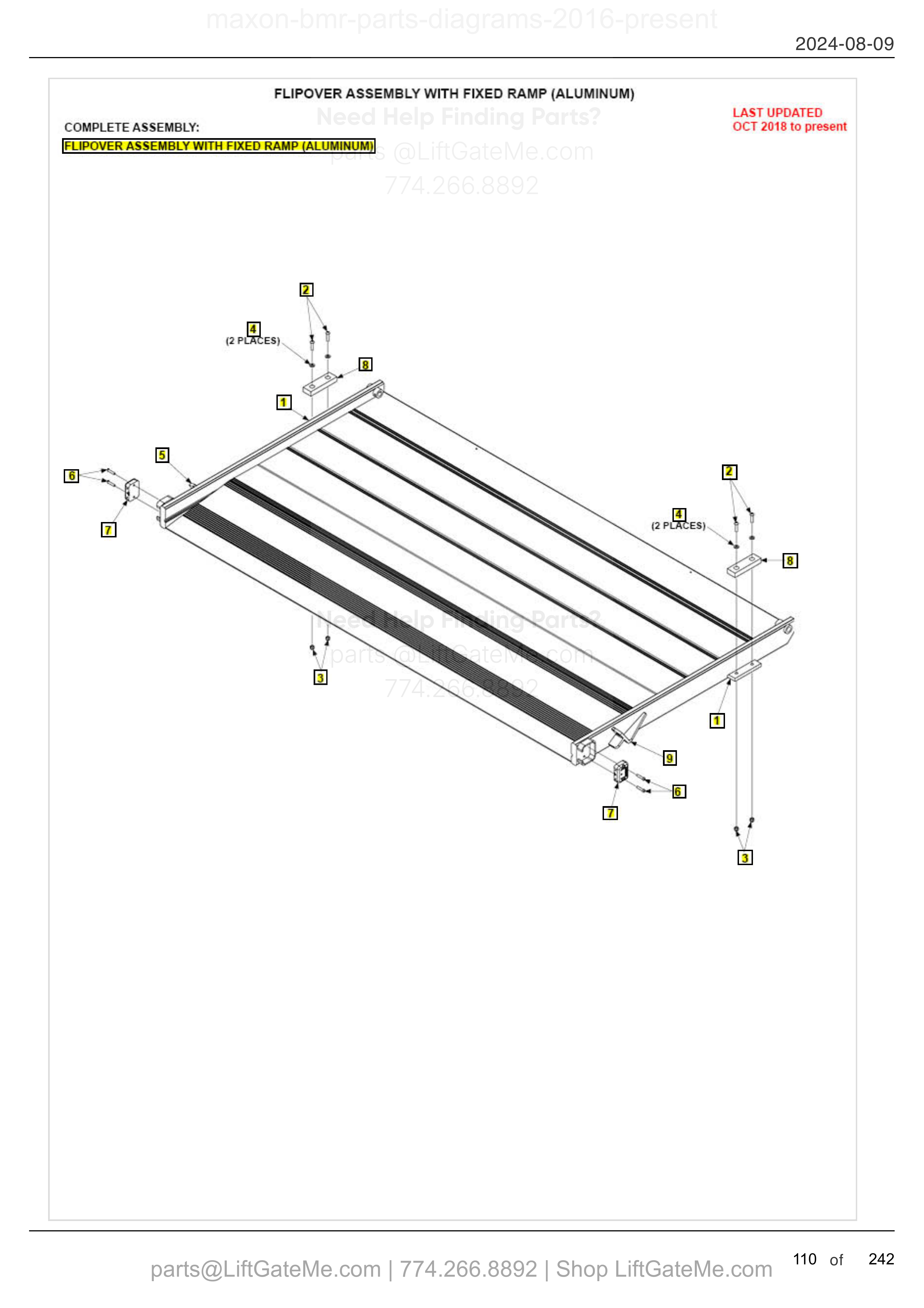 FLIPOVER ASSEMBLY WITH FIXED RAMP (ALUMINUM) diagram