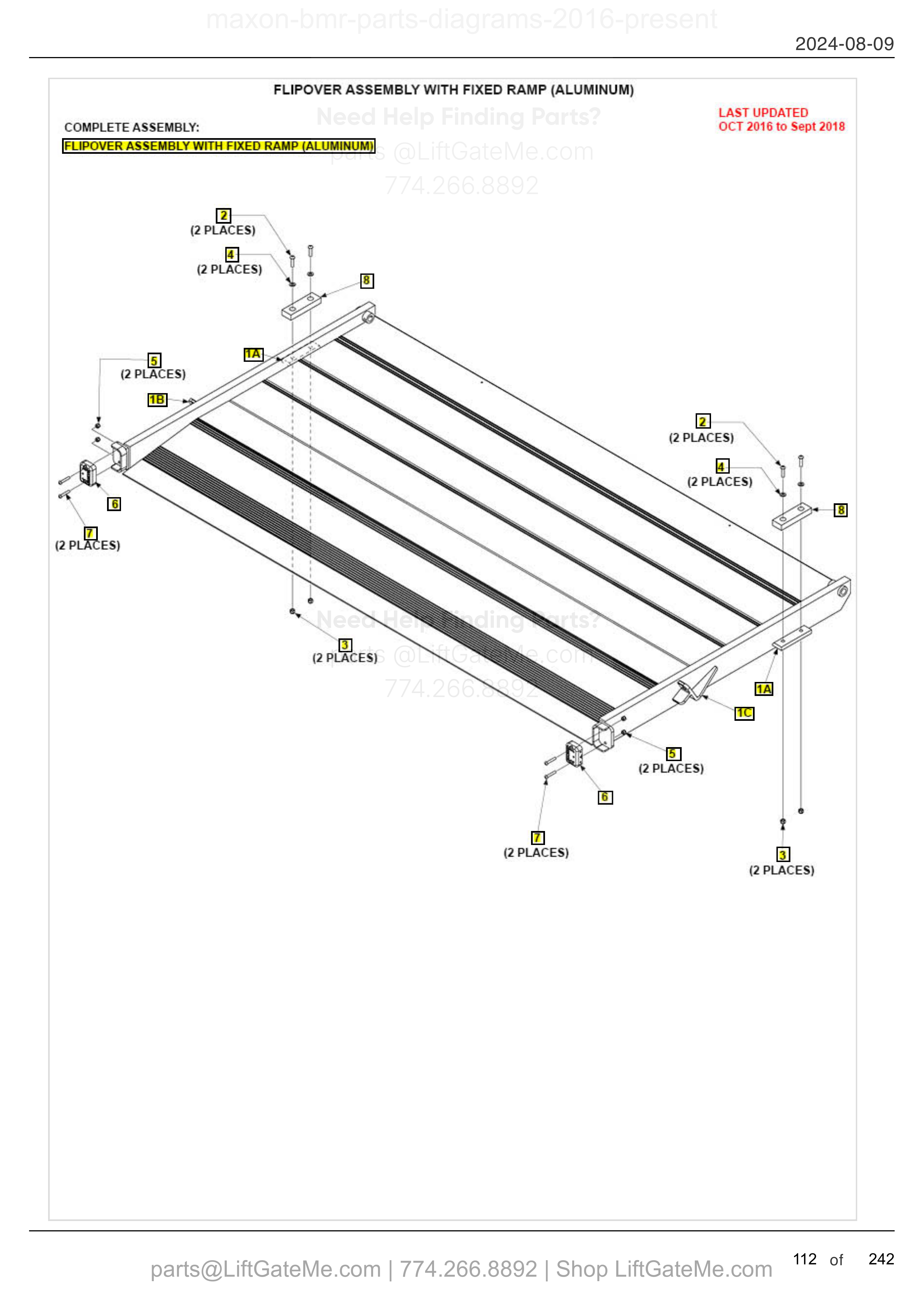 FLIPOVER ASSEMBLY WITH FIXED RAMP (ALUMINUM) diagram