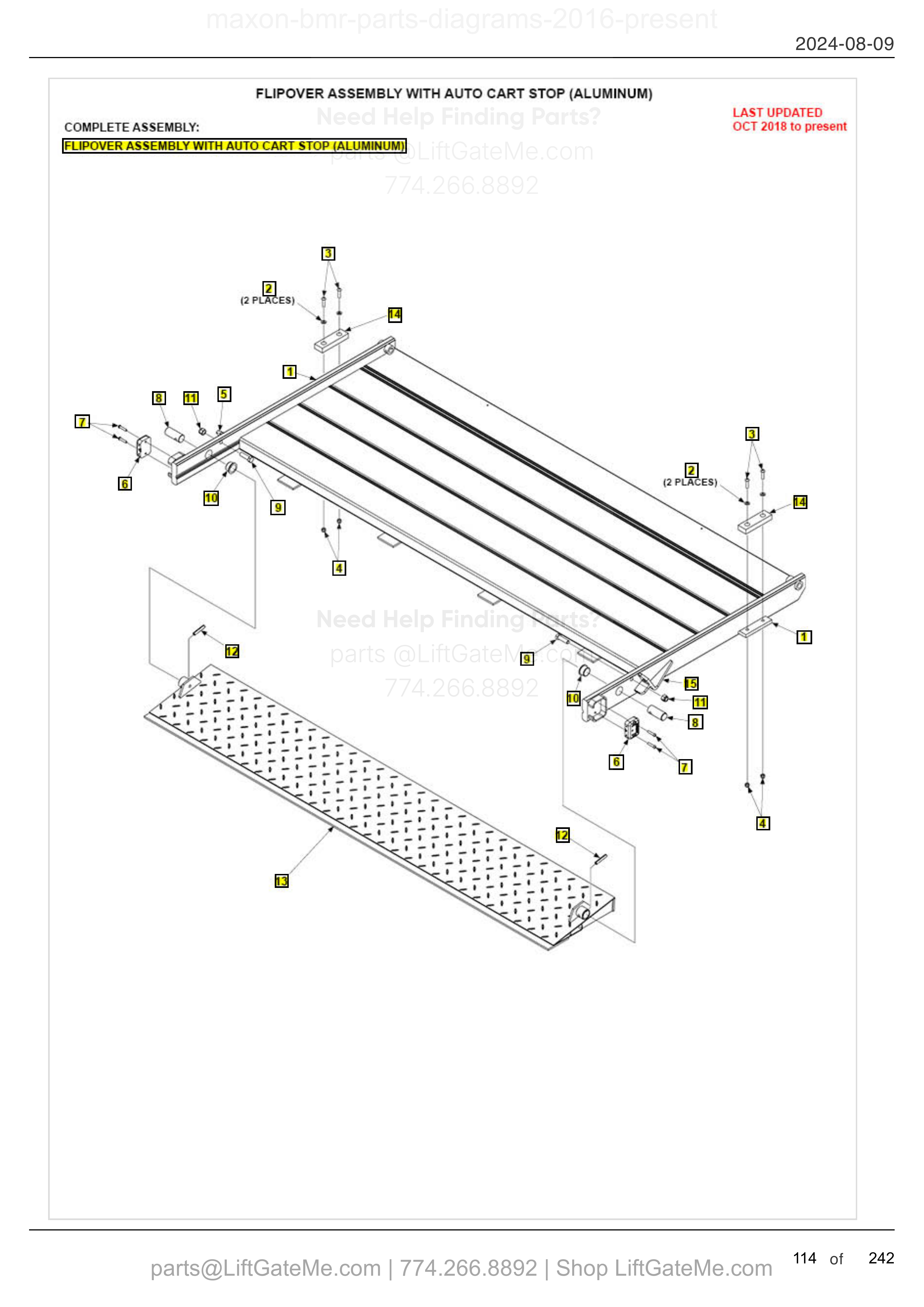 FLIPOVER ASSEMBLY WITH AUTO CART STOP (ALUMINUM) diagram