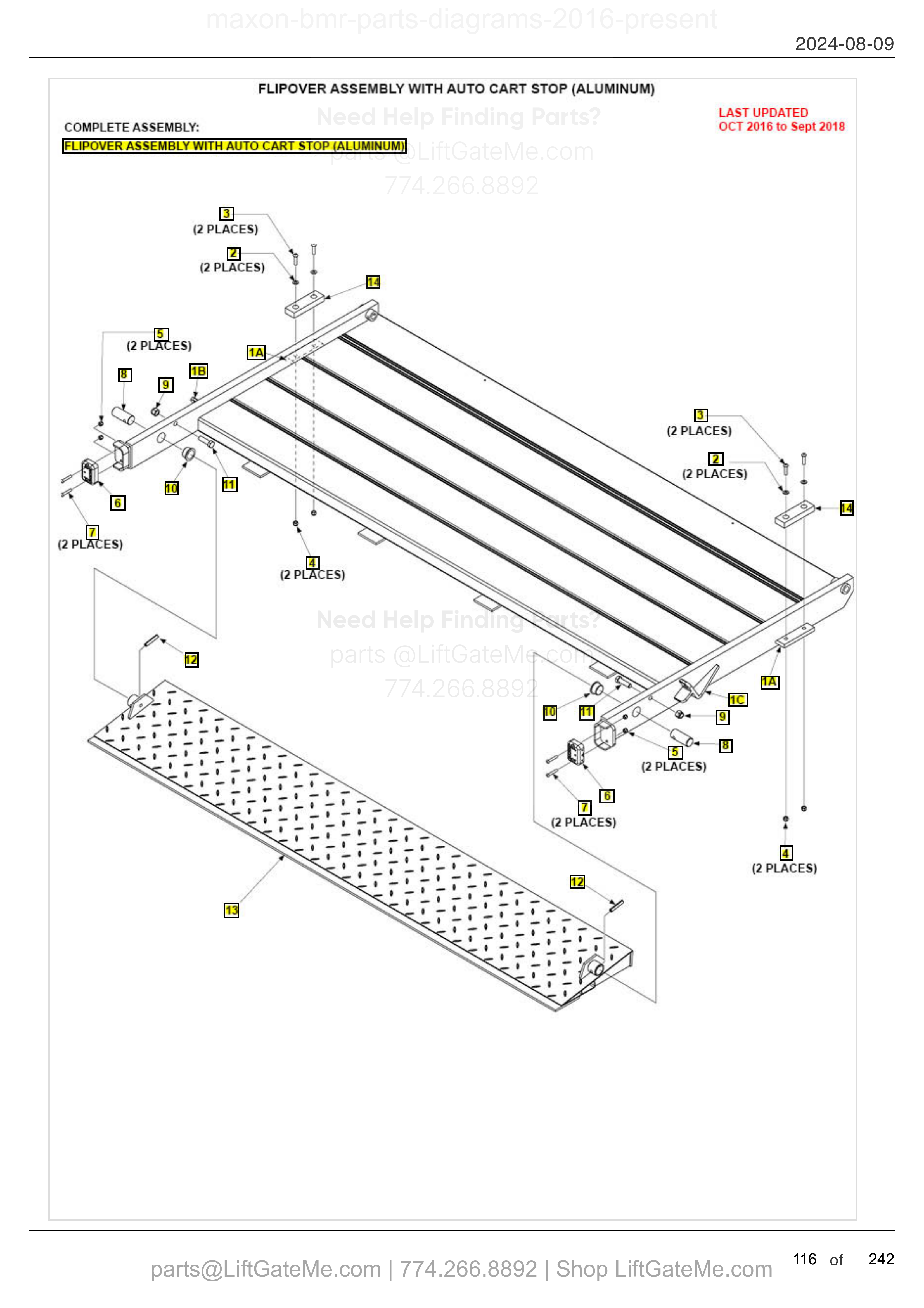 FLIPOVER ASSEMBLY WITH AUTO CART STOP (ALUMINUM) diagram