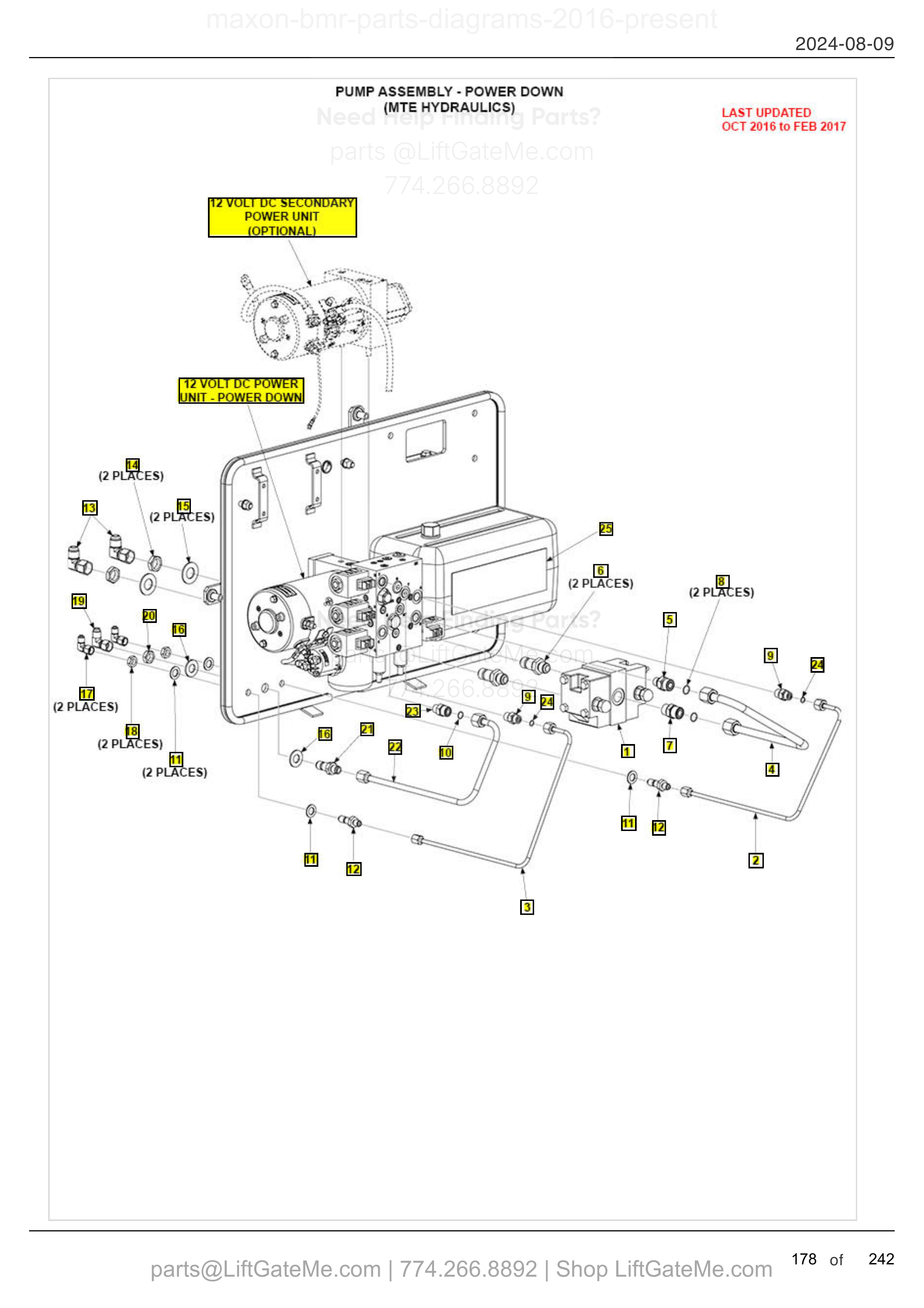 PUMP ASSEMBLY - POWER DOWN (MTE HYDRAULICS) diagram