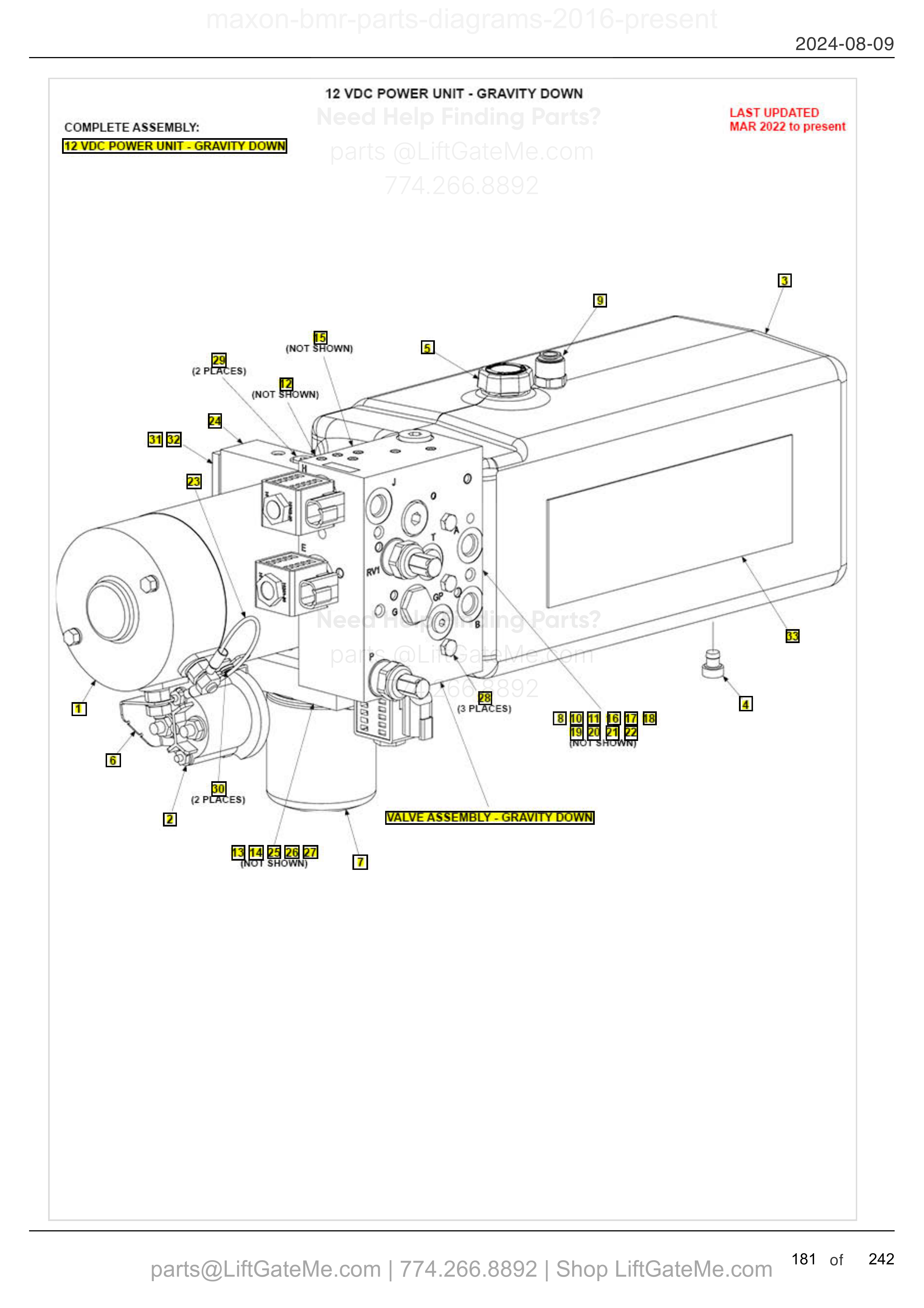 12 VDC POWER UNIT - GRAVITY DOWN diagram