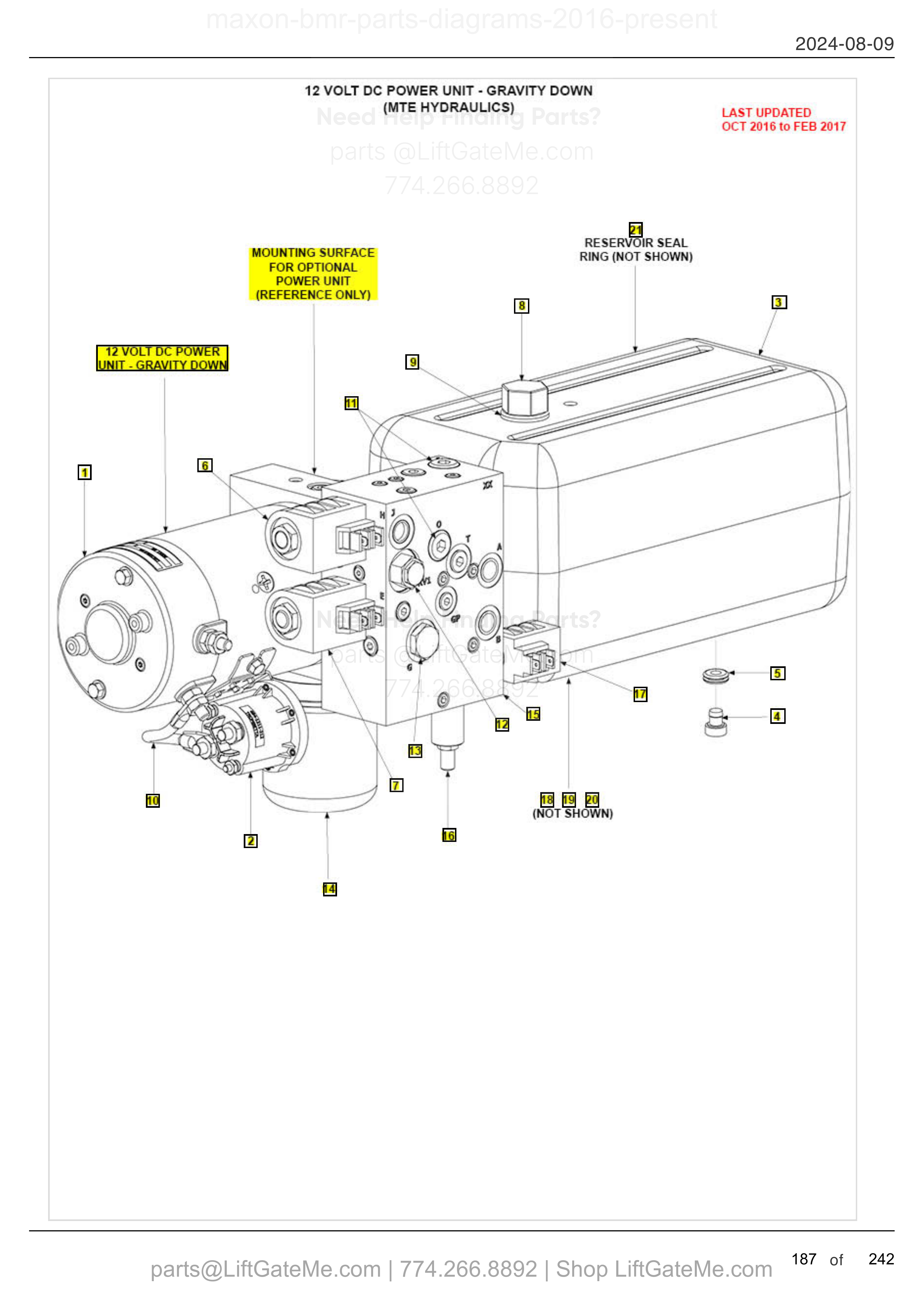 12 VOLT DC POWER UNIT - GRAVITY DOWN (MTE HYDRAULICS) diagram