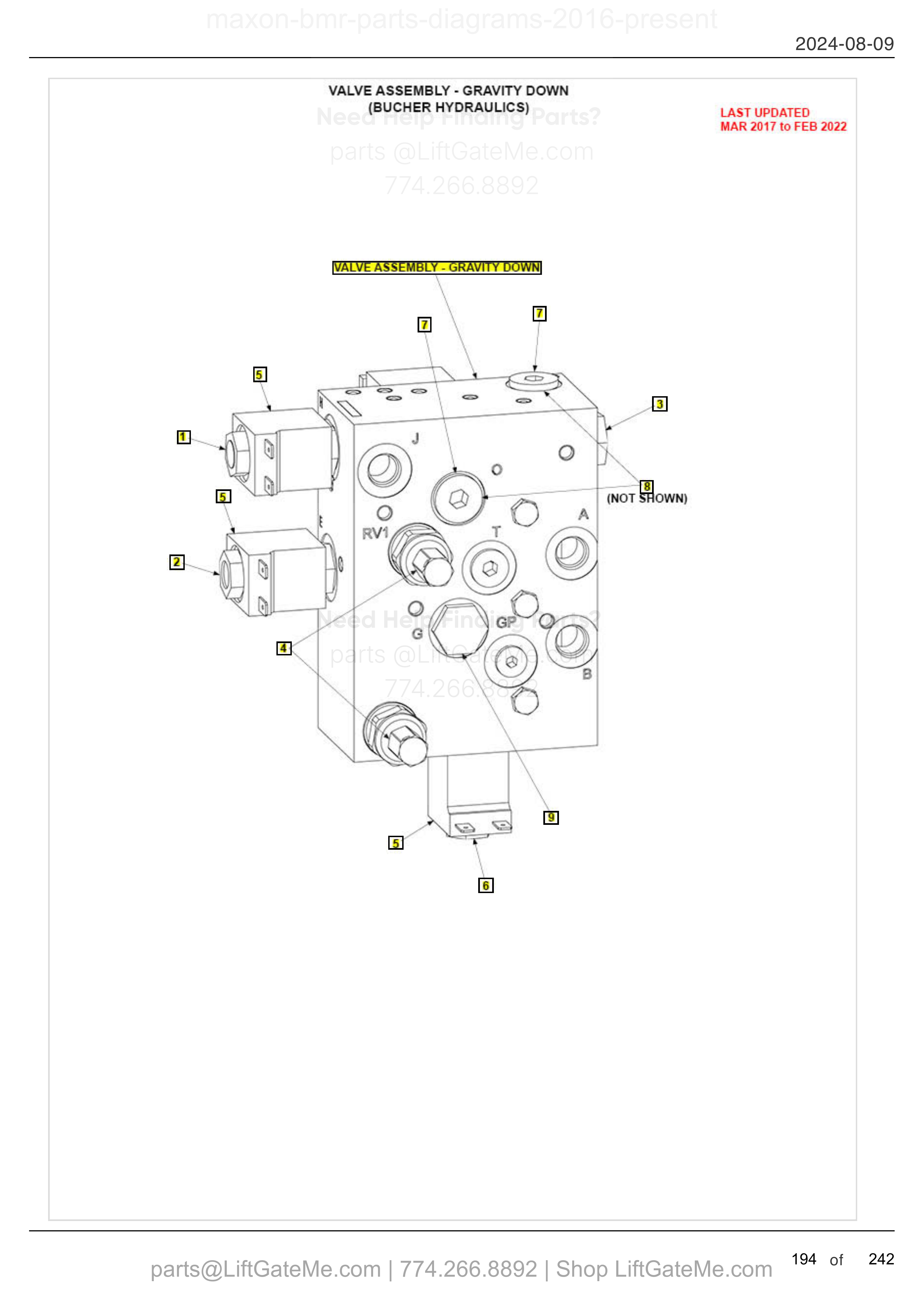 VALVE ASSEMBLY - GRAVITY DOWN (BUCHER HYDRAULICS) diagram