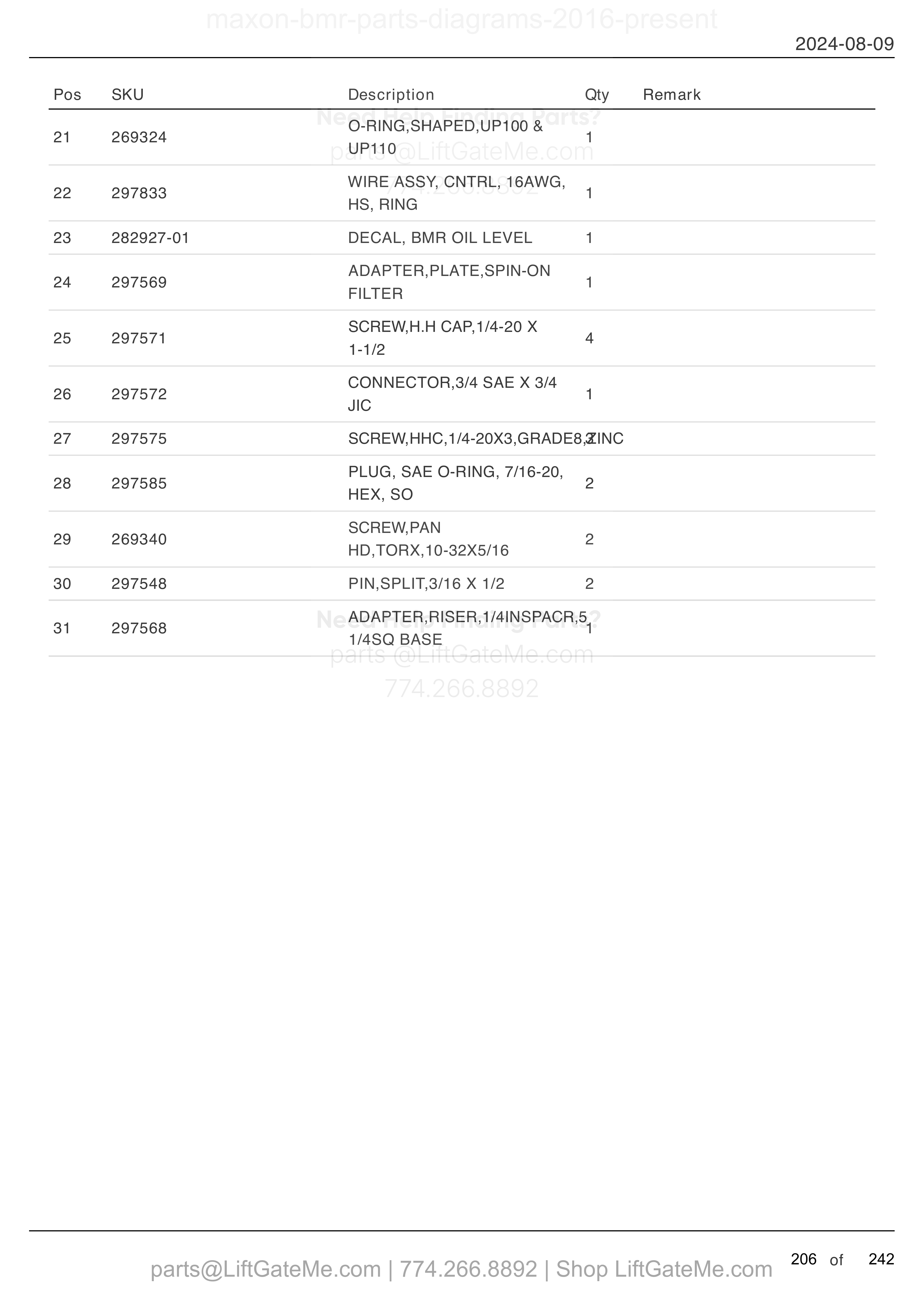 24 VDC POWER UNIT - POWER DOWN (continued) parts table