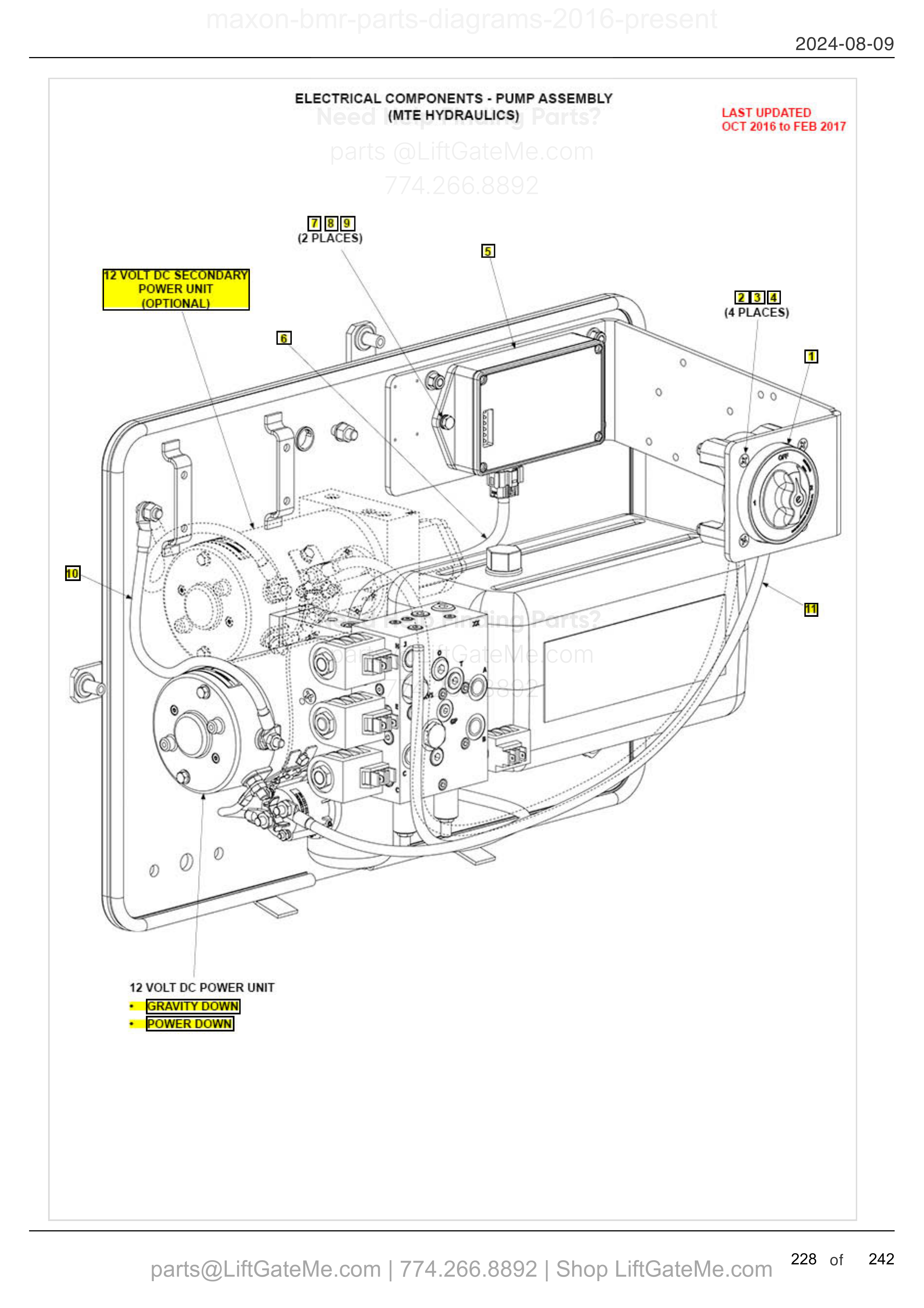 ELECTRICAL COMPONENTS - PUMP ASSEMBLY (MTE HYDRAULICS) diagram