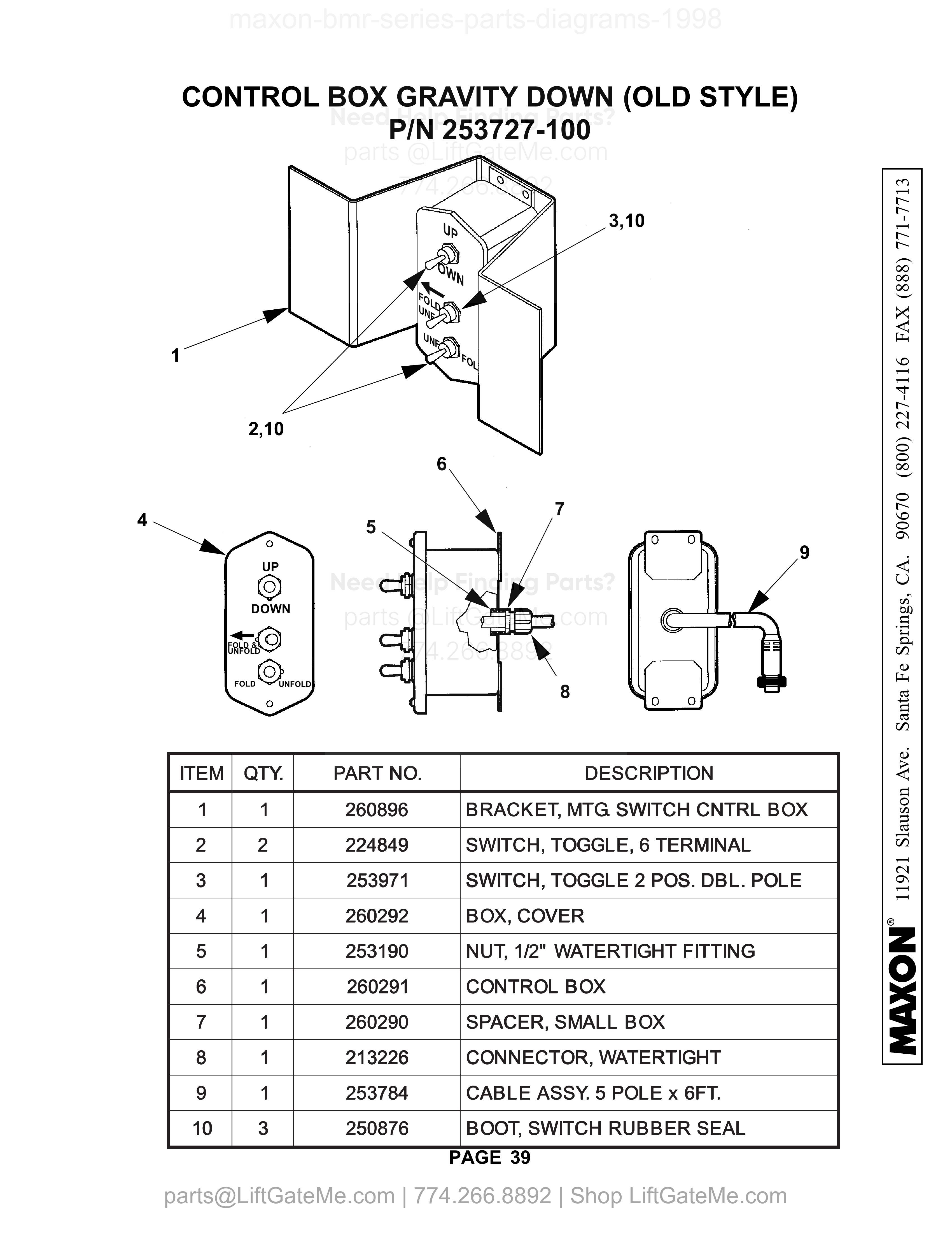 CONTROL BOX GRAVITY DOWN (OLD STYLE) diagram