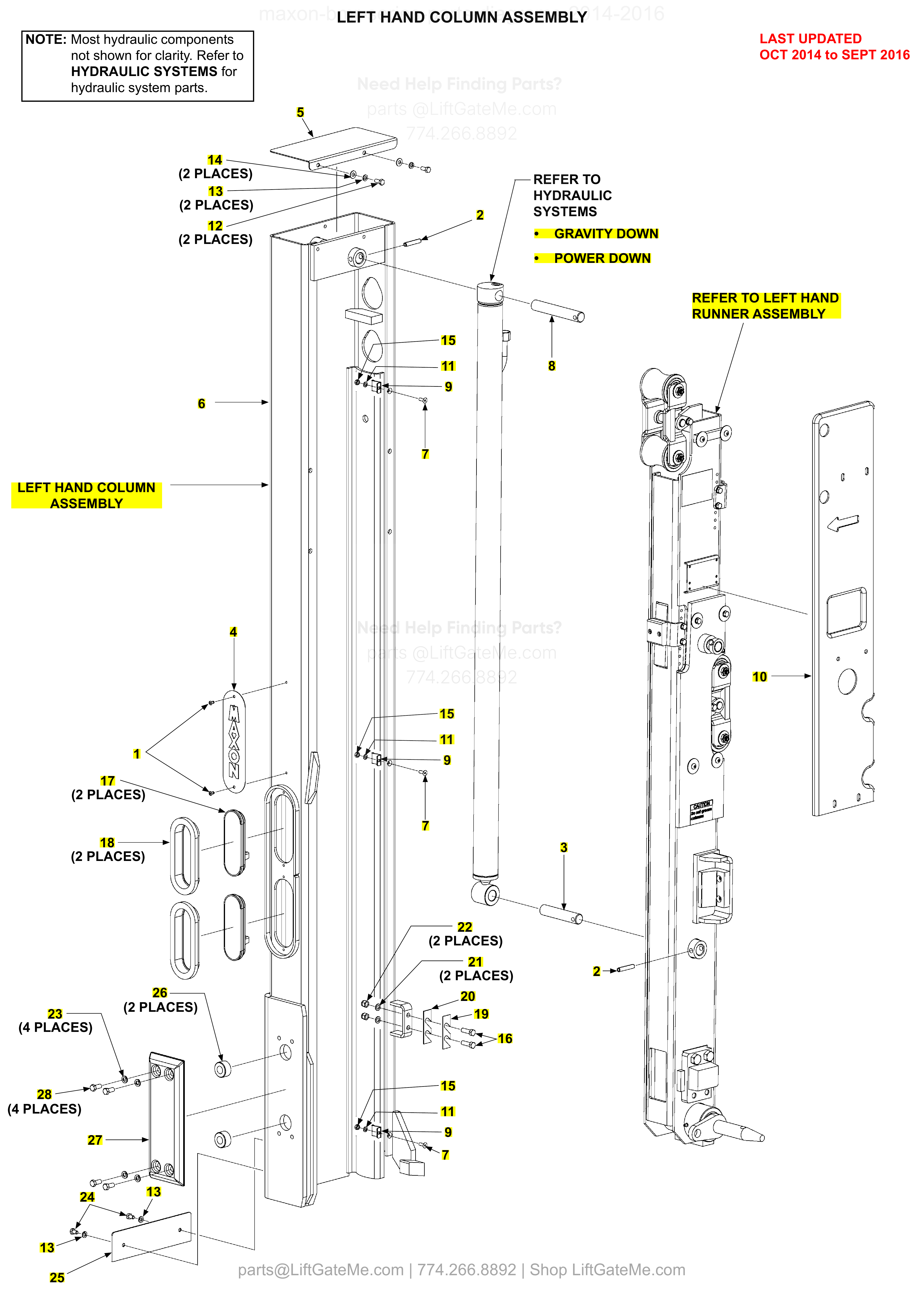 LEFT HAND COLUMN ASSEMBLY diagram
