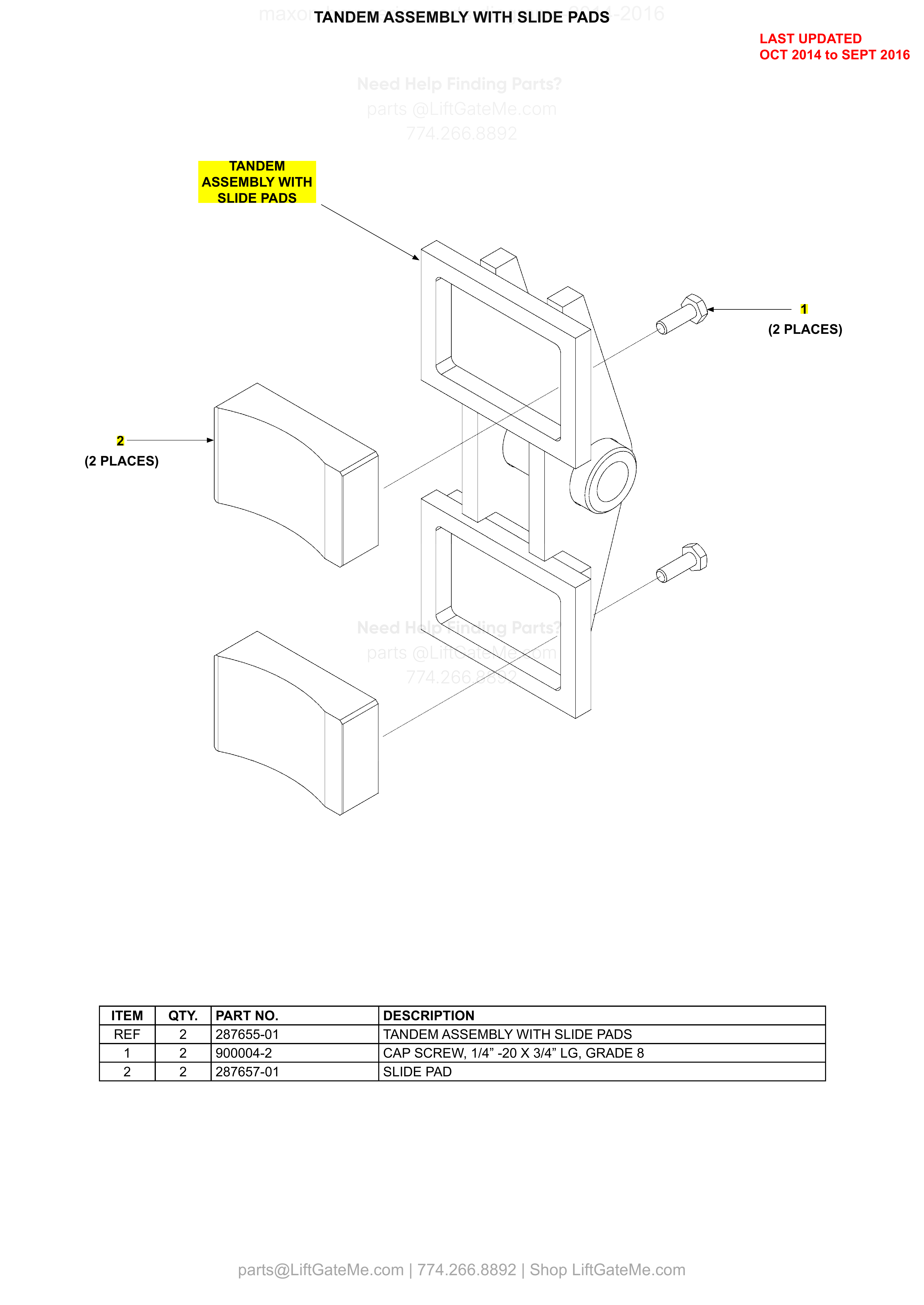 TANDEM ASSEMBLY WITH SLIDE PADS diagram