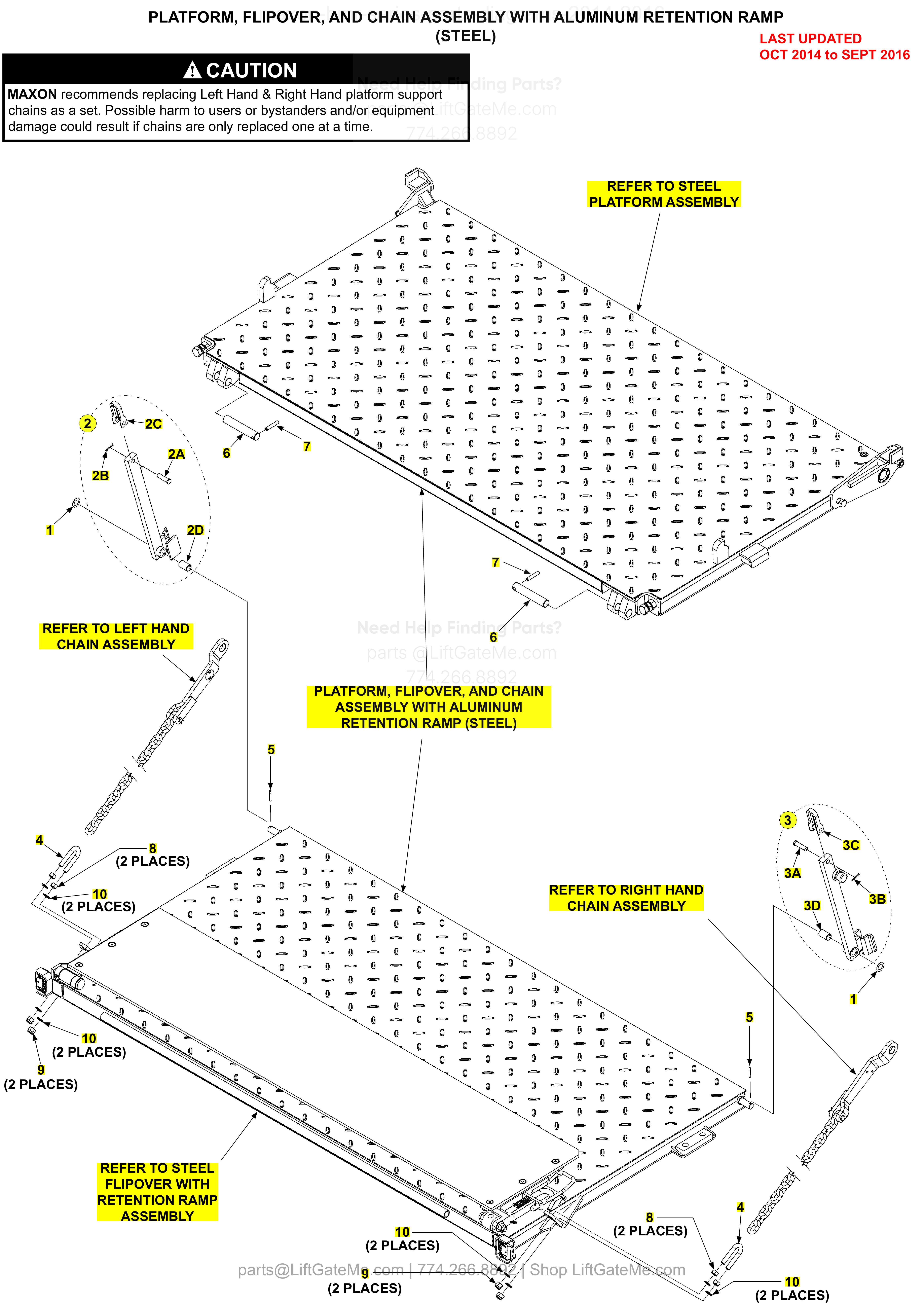 PLATFORM, FLIPOVER, AND CHAIN ASSEMBLY WITH ALUMINUM RETENTION RAMP (STEEL) diagram