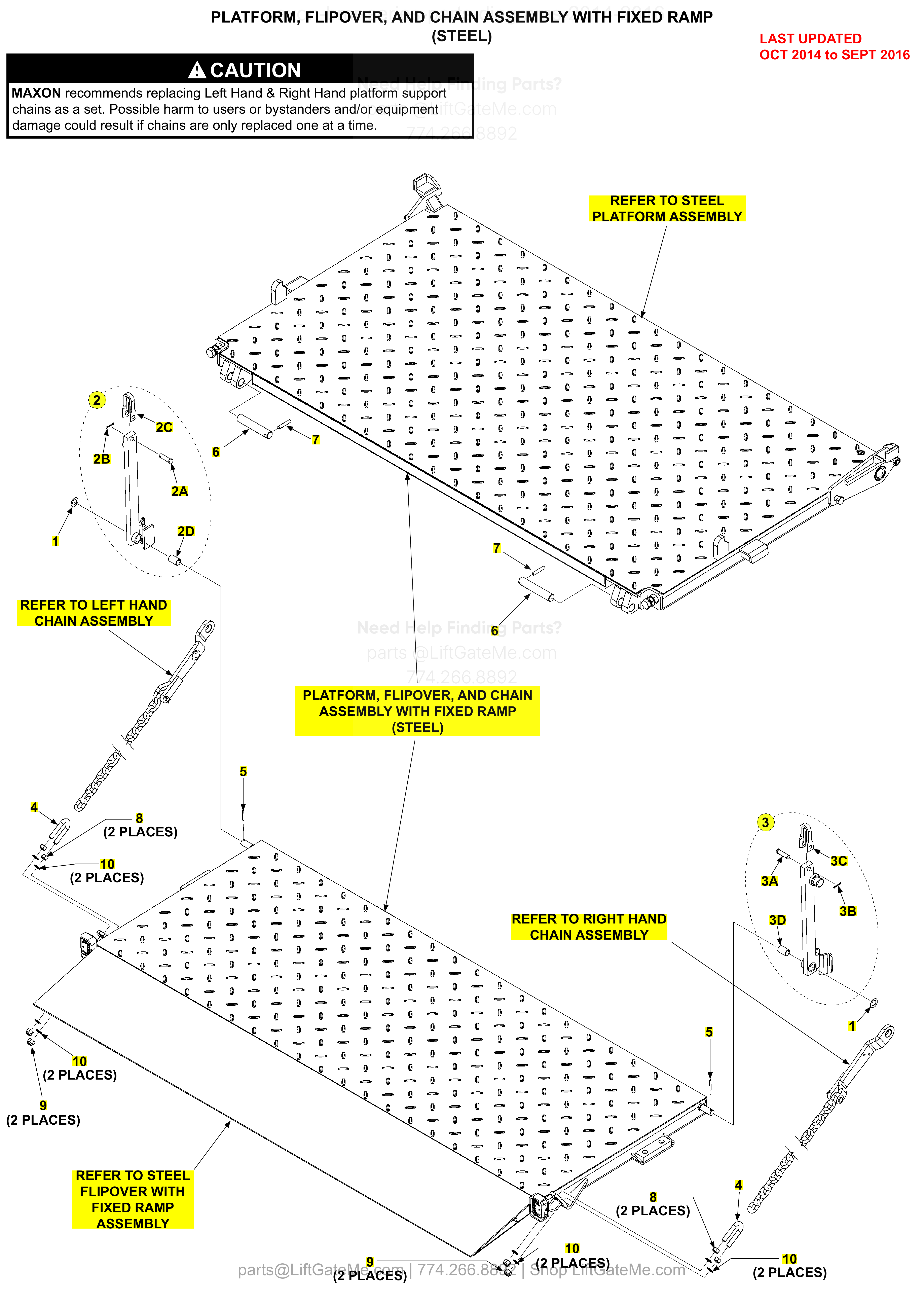 PLATFORM, FLIPOVER, AND CHAIN ASSEMBLY WITH FIXED RAMP (STEEL) diagram