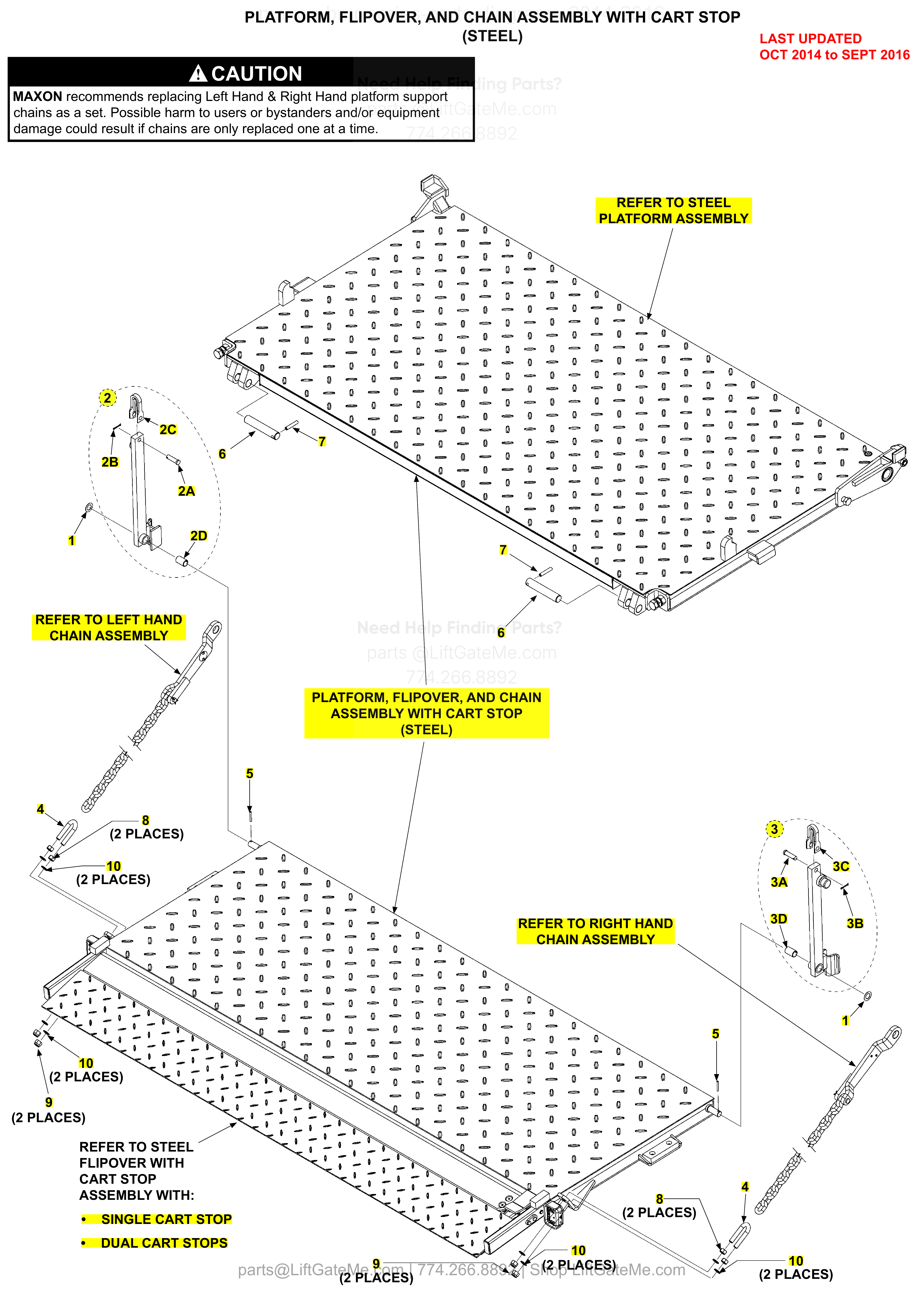 PLATFORM, FLIPOVER, AND CHAIN ASSEMBLY WITH CART STOP (STEEL) diagram