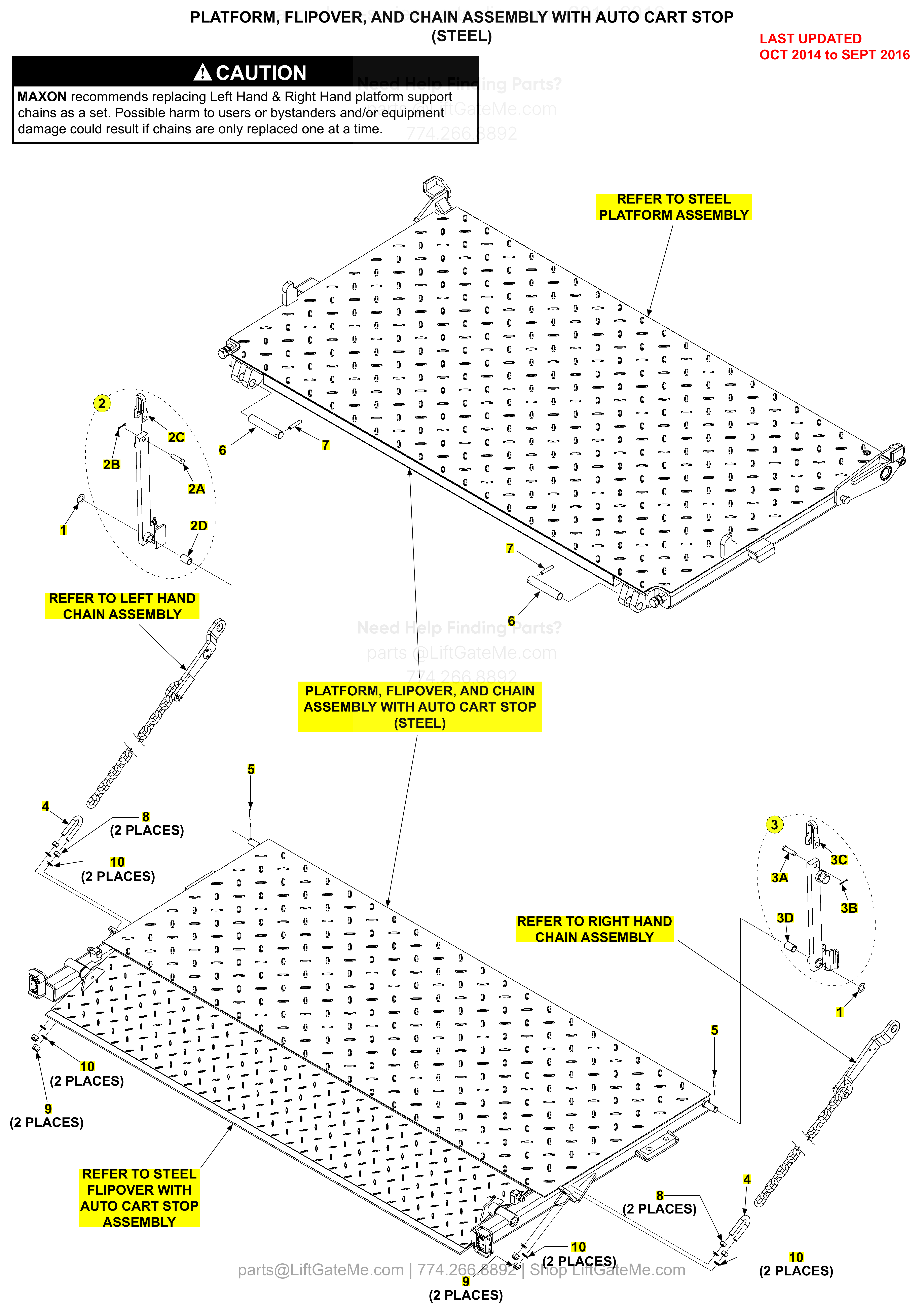 PLATFORM, FLIPOVER, AND CHAIN ASSEMBLY WITH AUTO CART STOP (STEEL) diagram