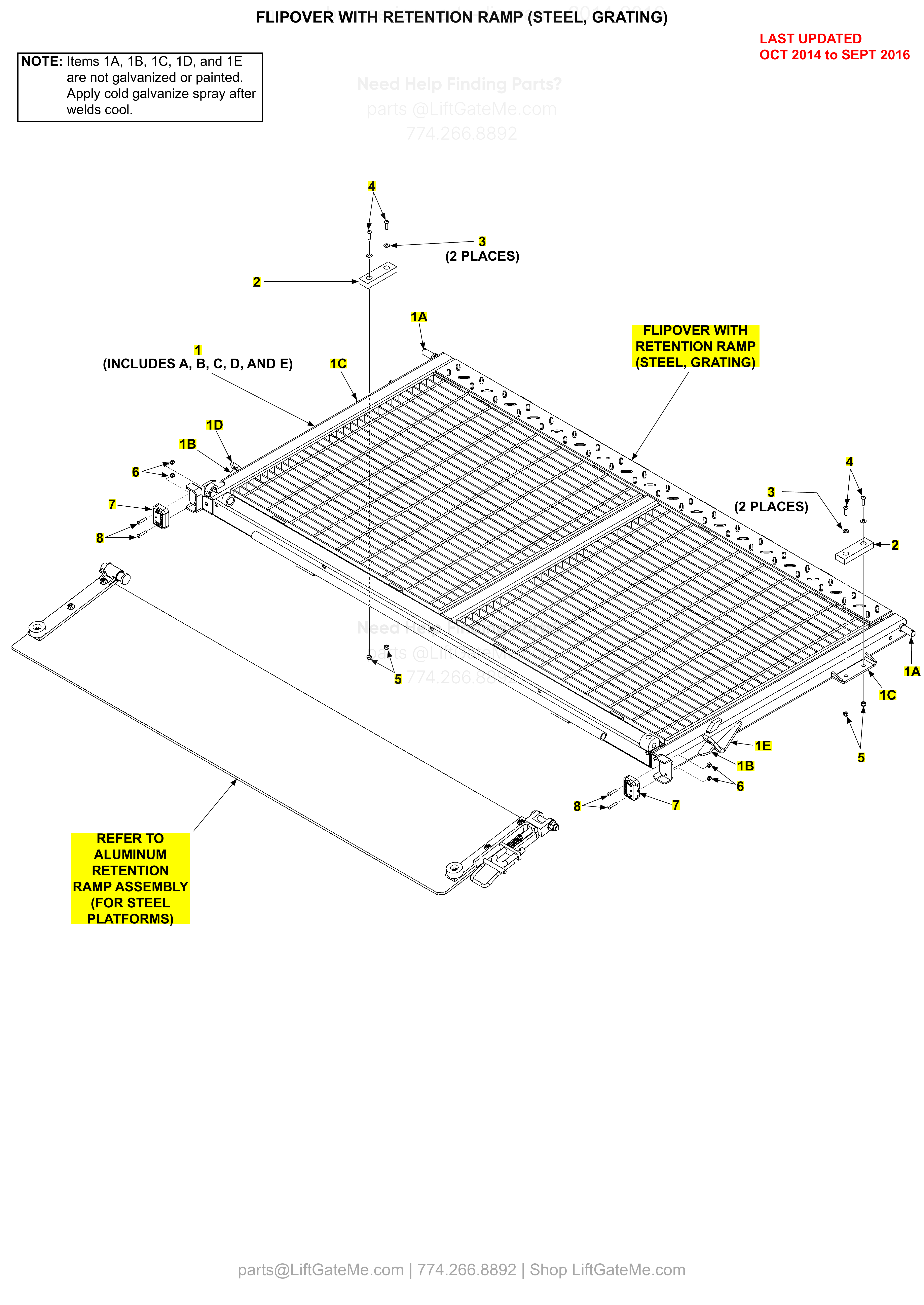 FLIPOVER WITH RETENTION RAMP (STEEL, GRATING) diagram