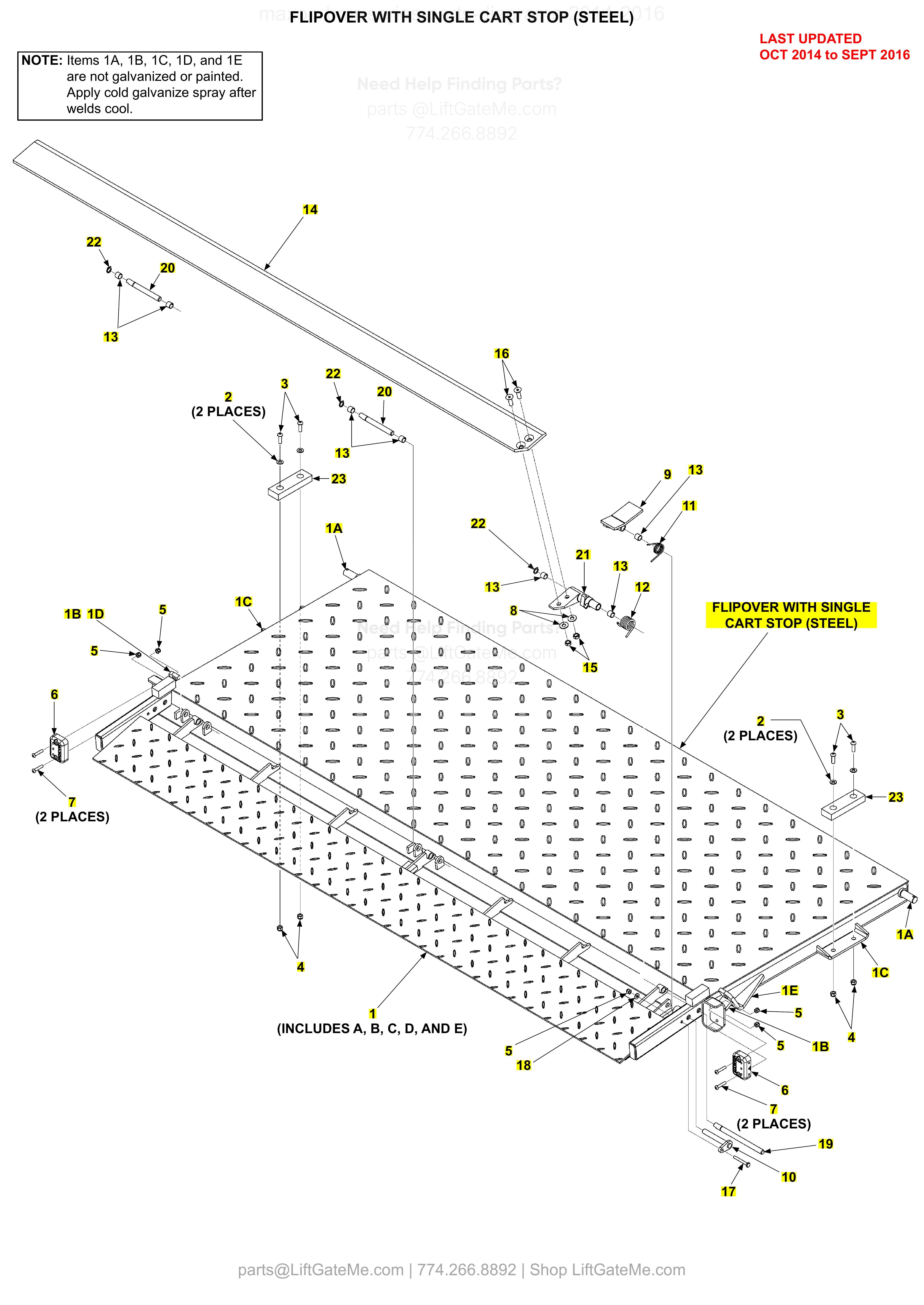 FLIPOVER WITH SINGLE CART STOP (STEEL) diagram