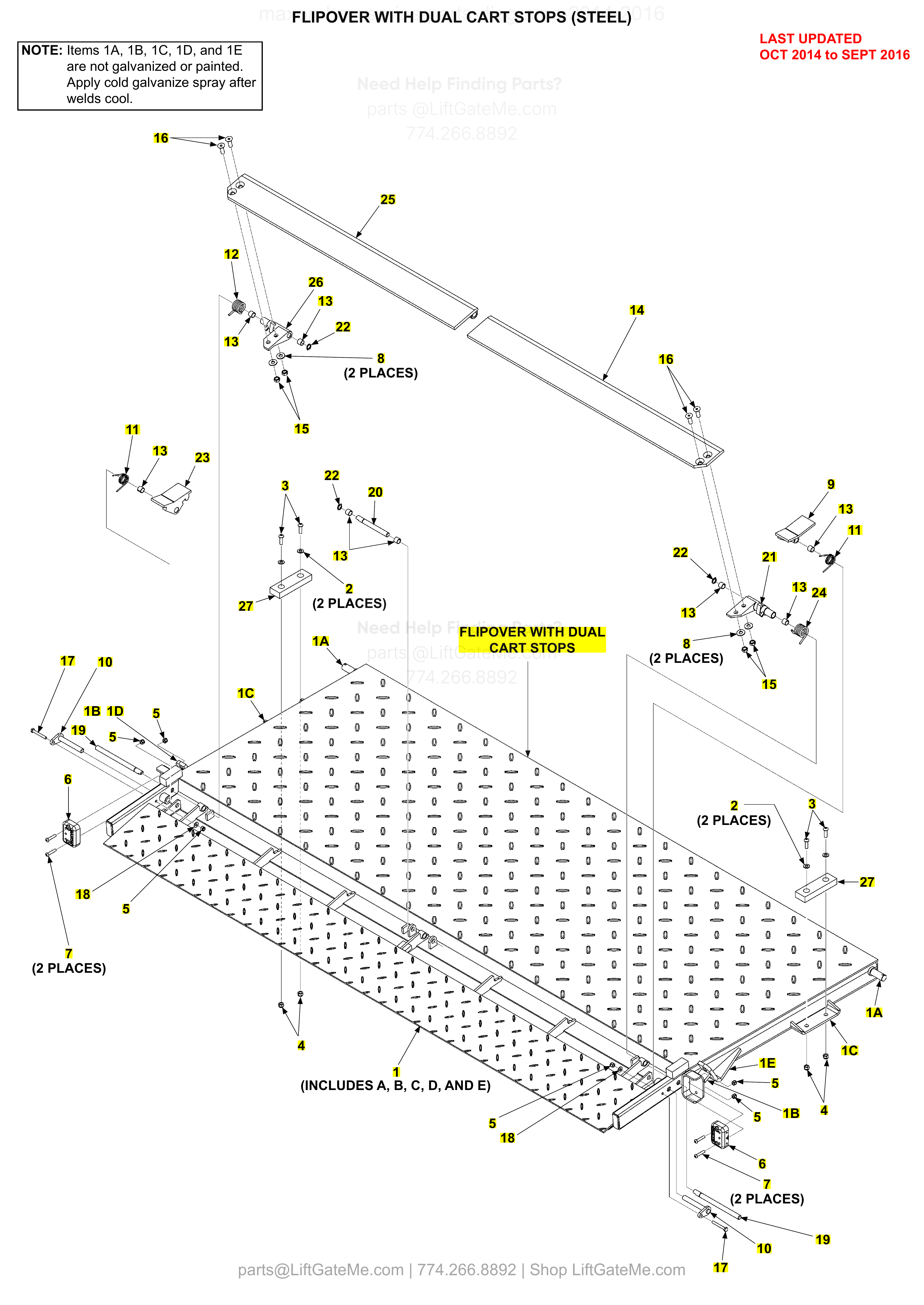 FLIPOVER WITH DUAL CART STOPS (STEEL) diagram