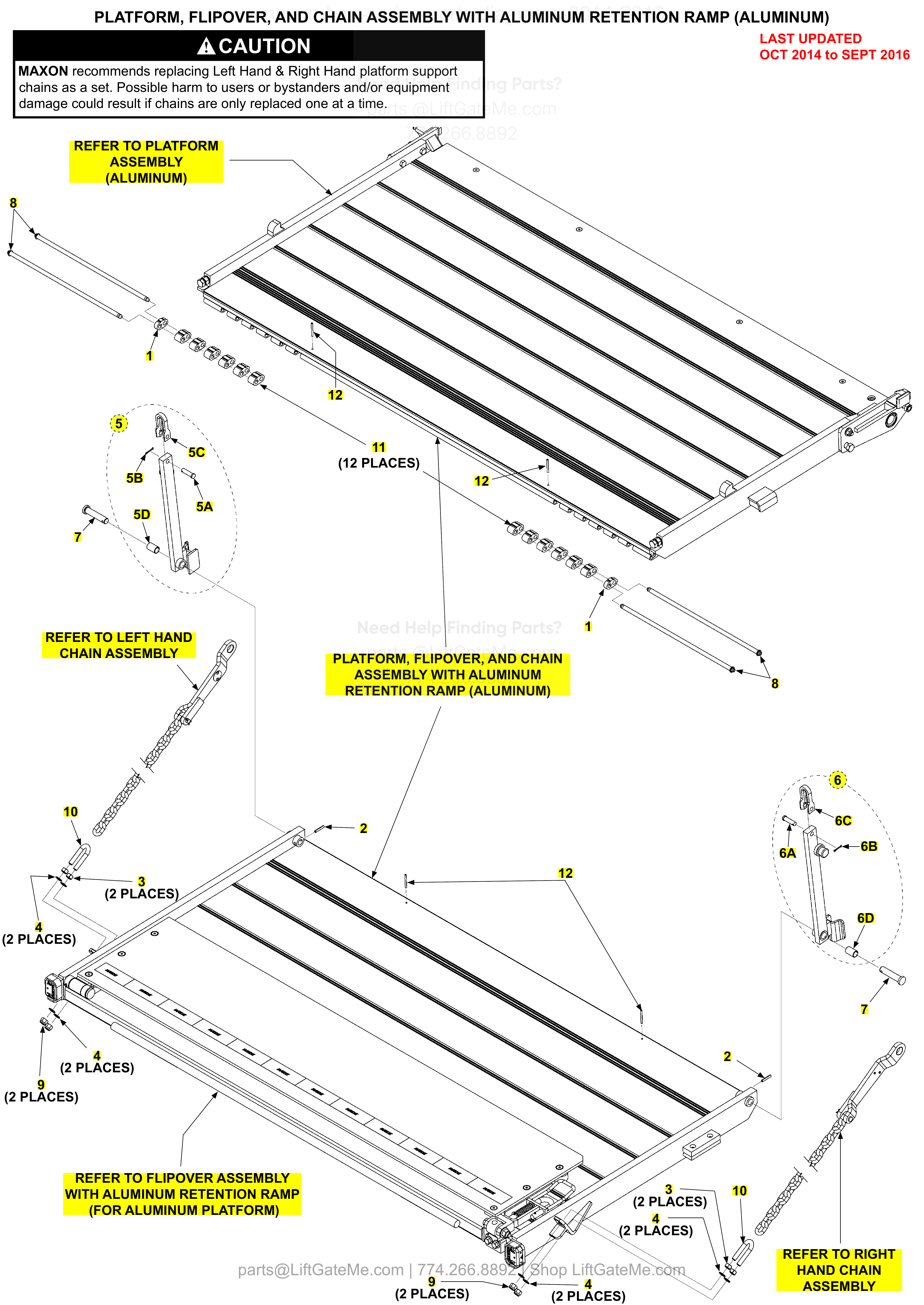 PLATFORM, FLIPOVER, AND CHAIN ASSEMBLY WITH ALUMINUM RETENTION RAMP (ALUMINUM) diagram