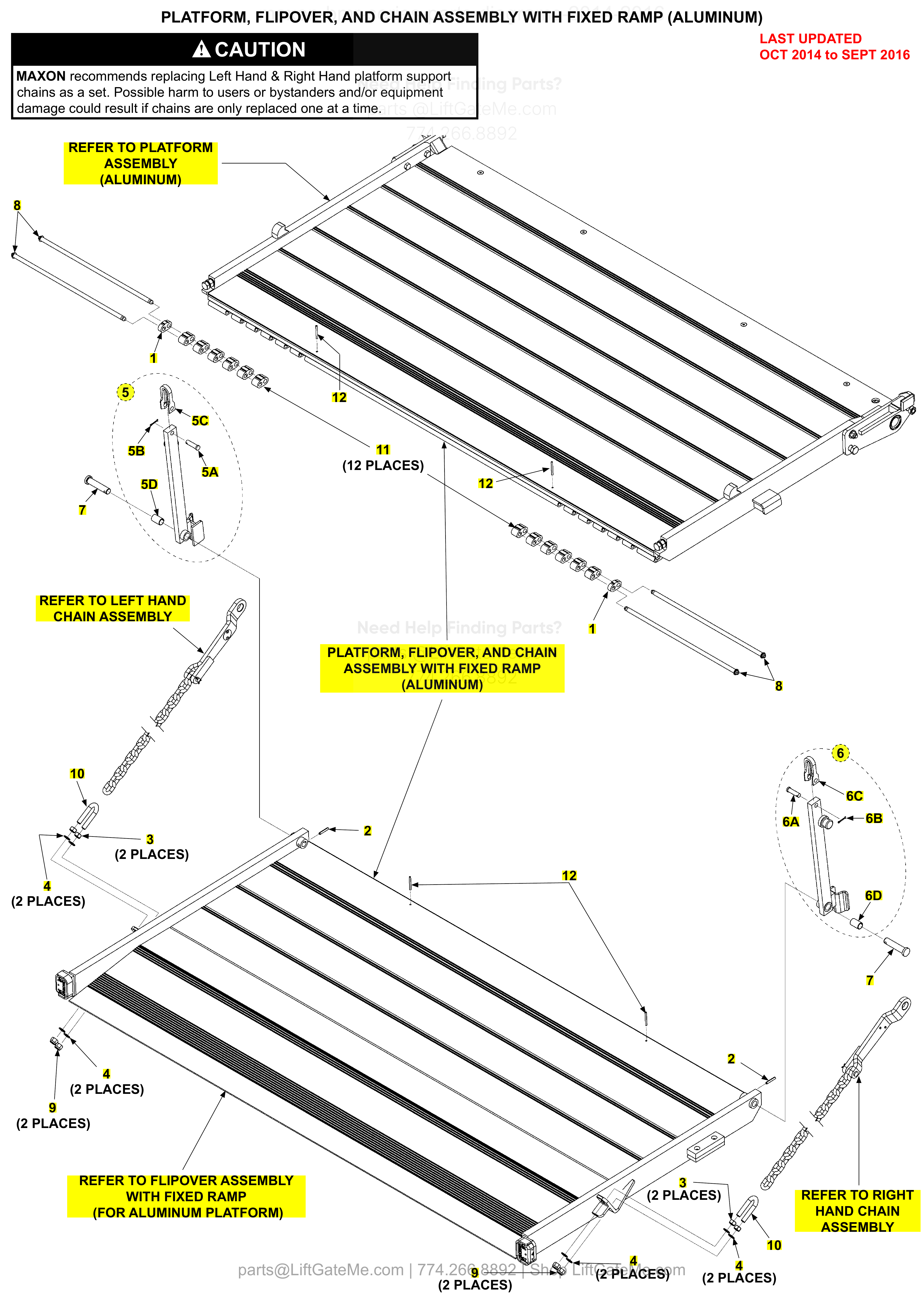 PLATFORM, FLIPOVER, AND CHAIN ASSEMBLY WITH FIXED RAMP (ALUMINUM) diagram