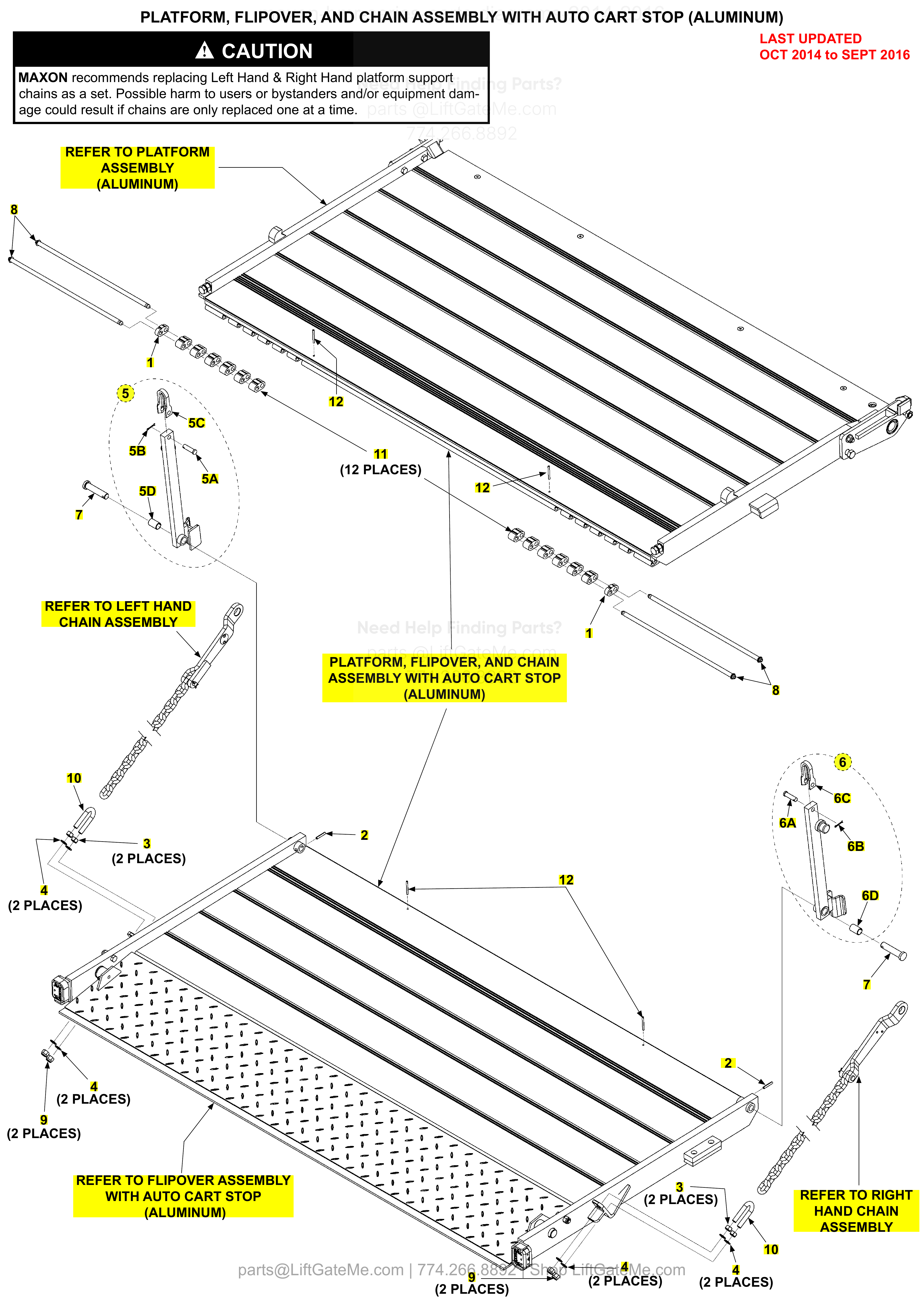 PLATFORM, FLIPOVER, AND CHAIN ASSEMBLY WITH AUTO CART STOP (ALUMINUM) diagram